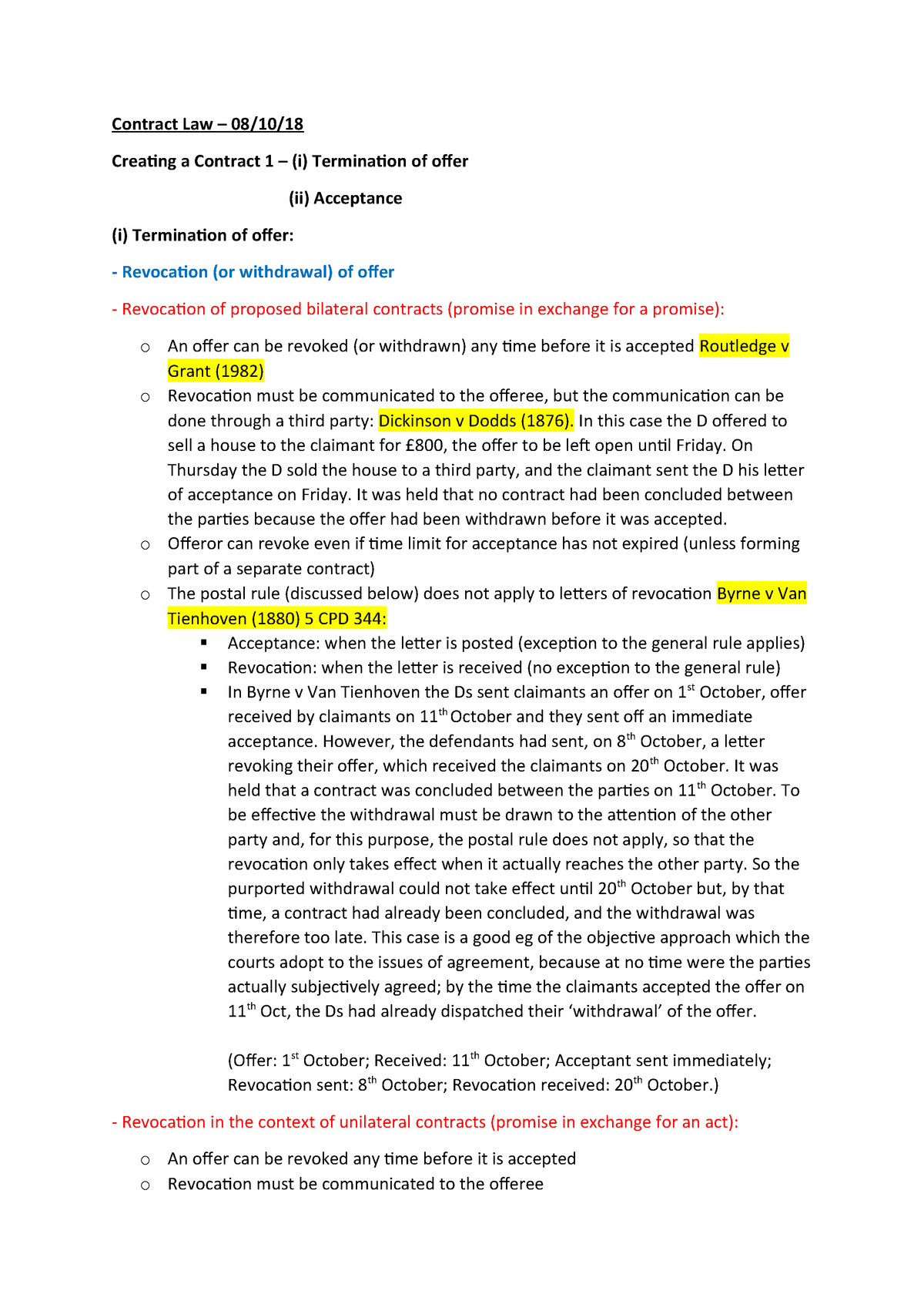 Termination of offer and acceptance - Law of Contract ...