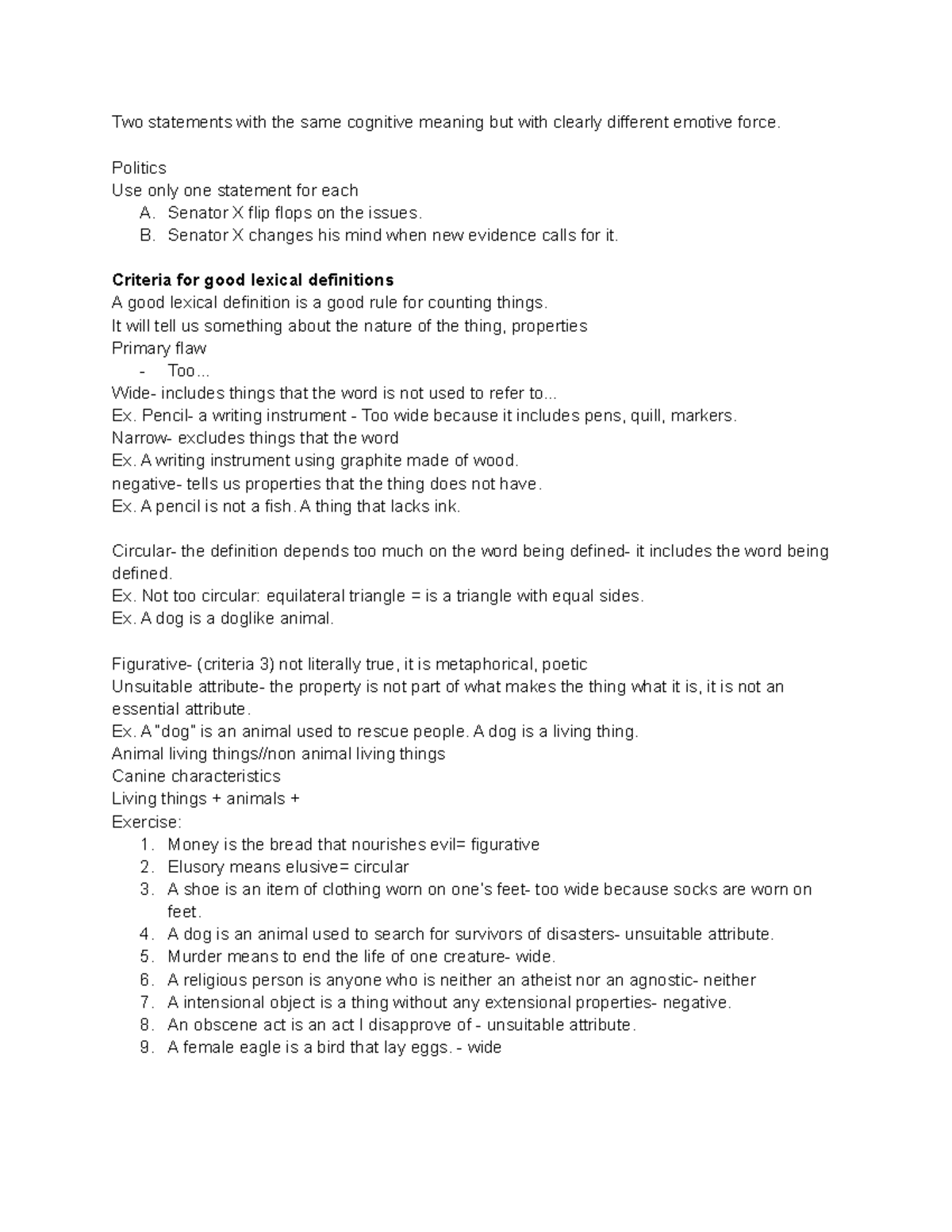 Intro to Logic Notes - Two statements with the same cognitive meaning ...