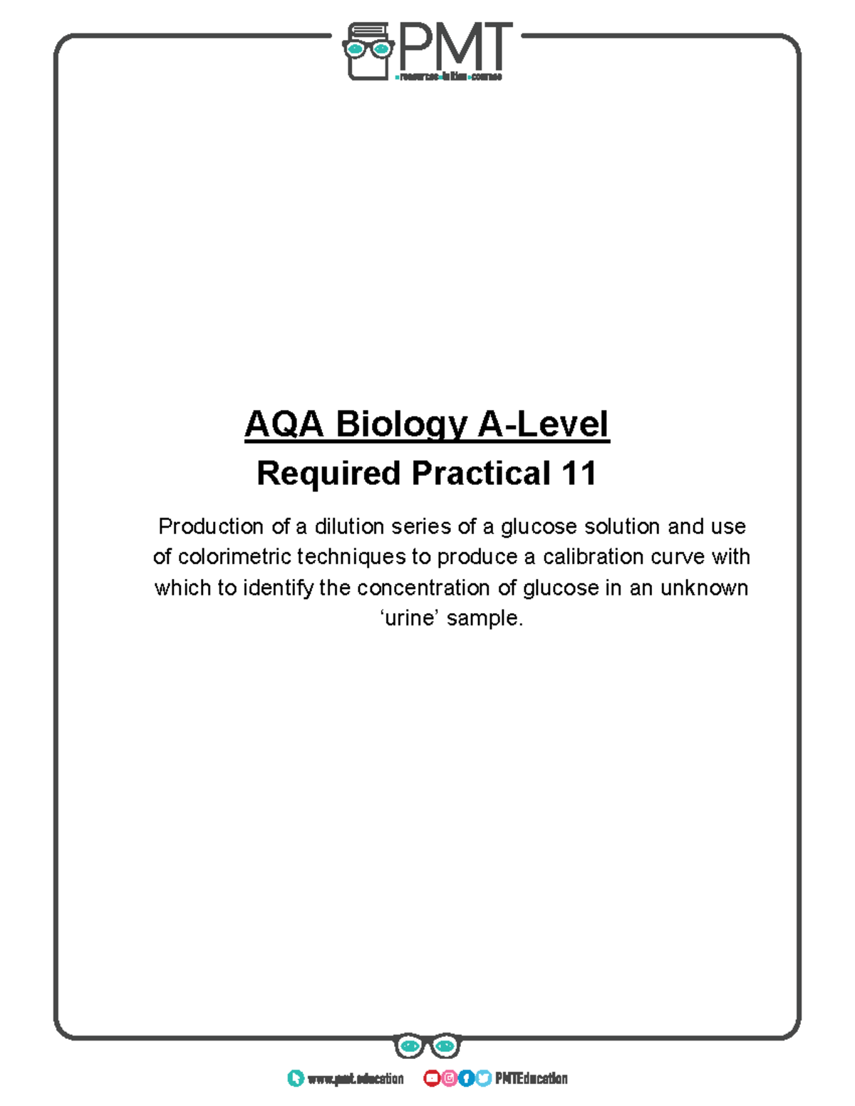 RP 11 Measuring Concentration of Glucose using a Calibration Curve AQA Biology ALevel
