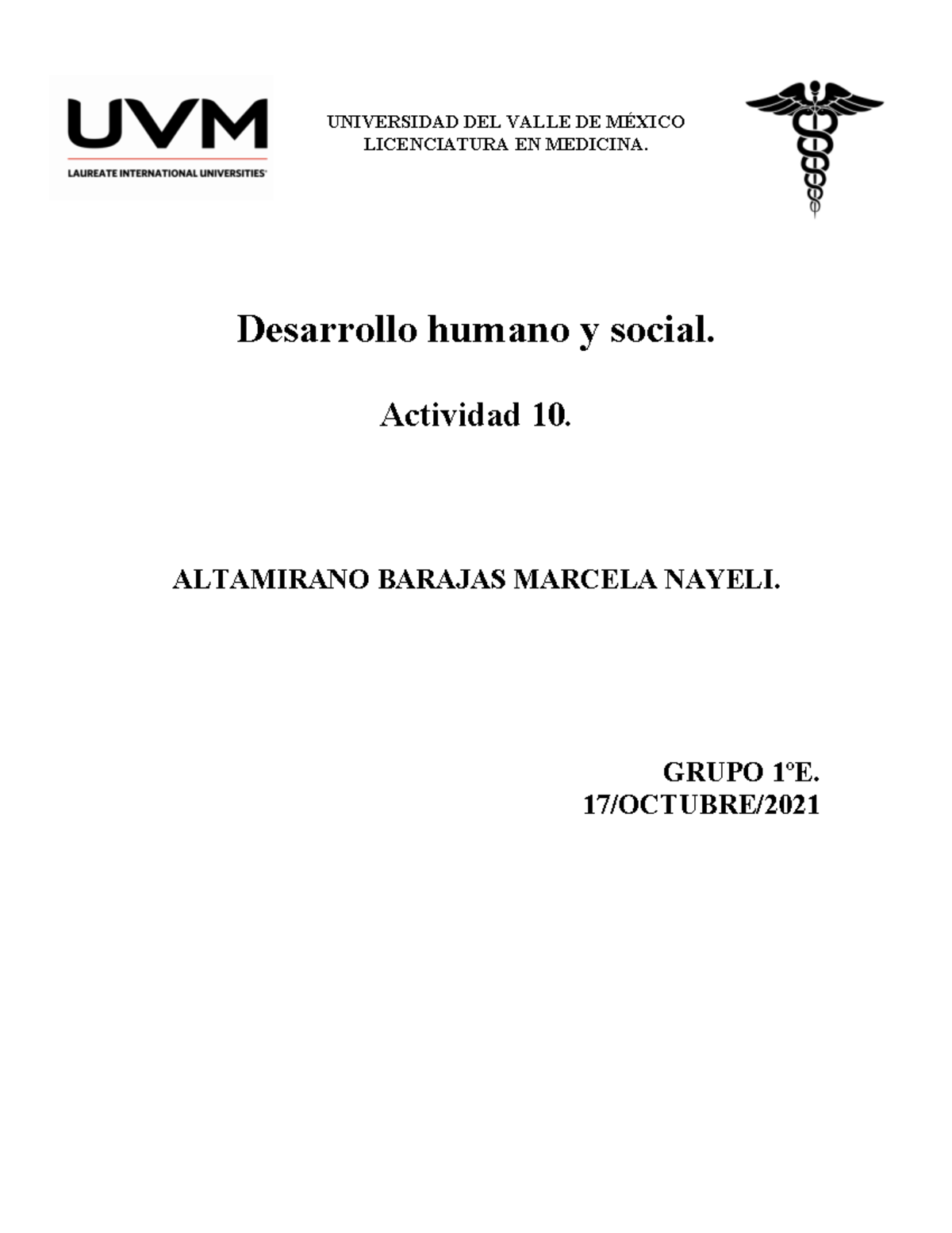 Actividad 10 desarrollo humano y social - UVM - Studocu