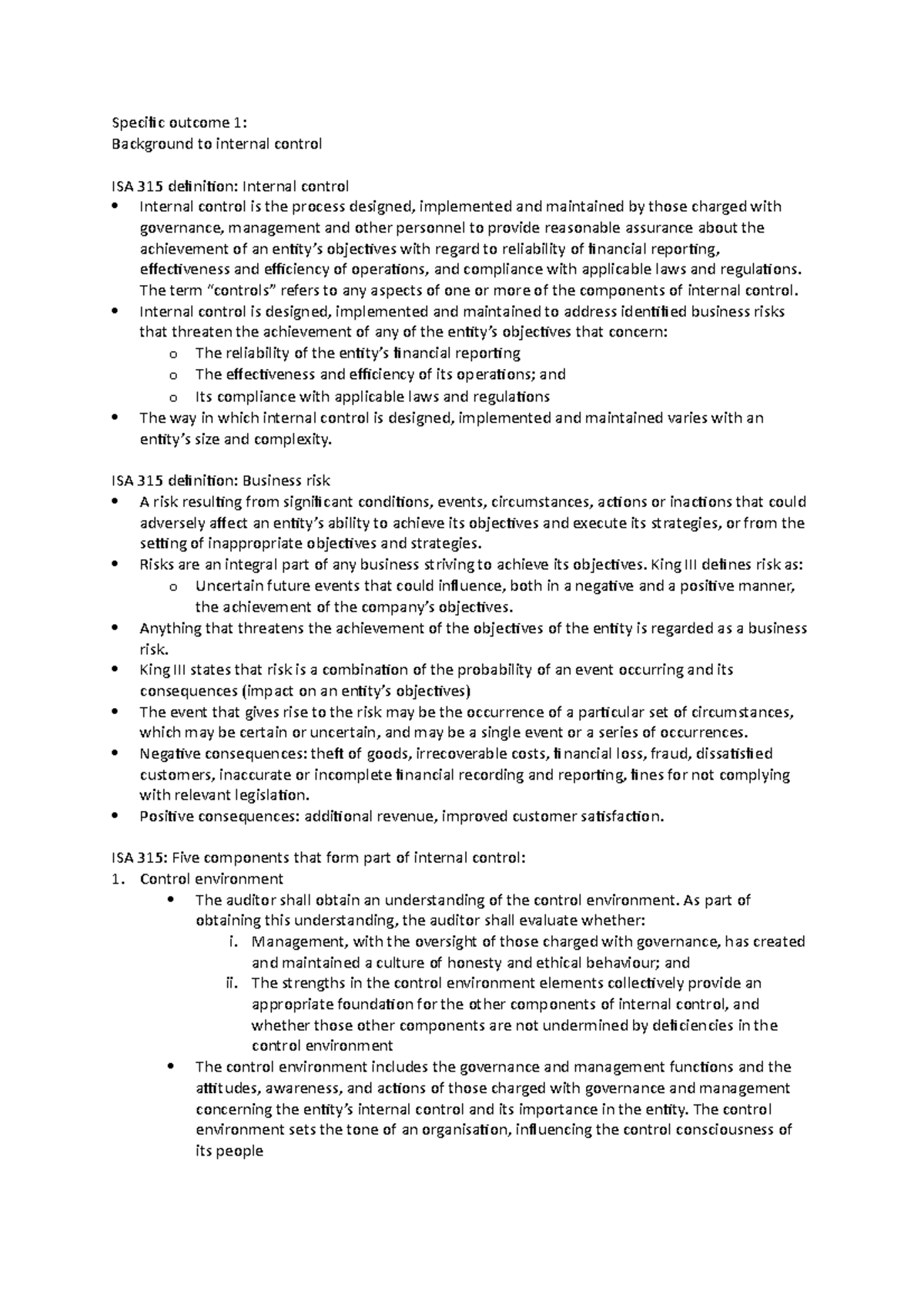 1.2. Basic concepts of governance and internal controls - Specific ...