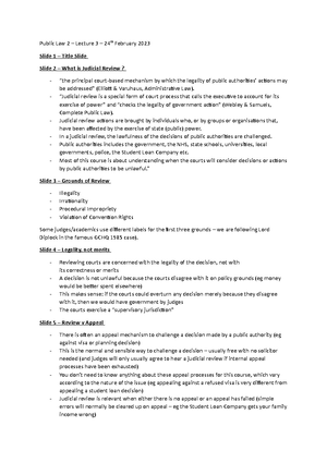 Public Law 2 Revision Notes - Public Law 2 – Revision Notes Topic One ...