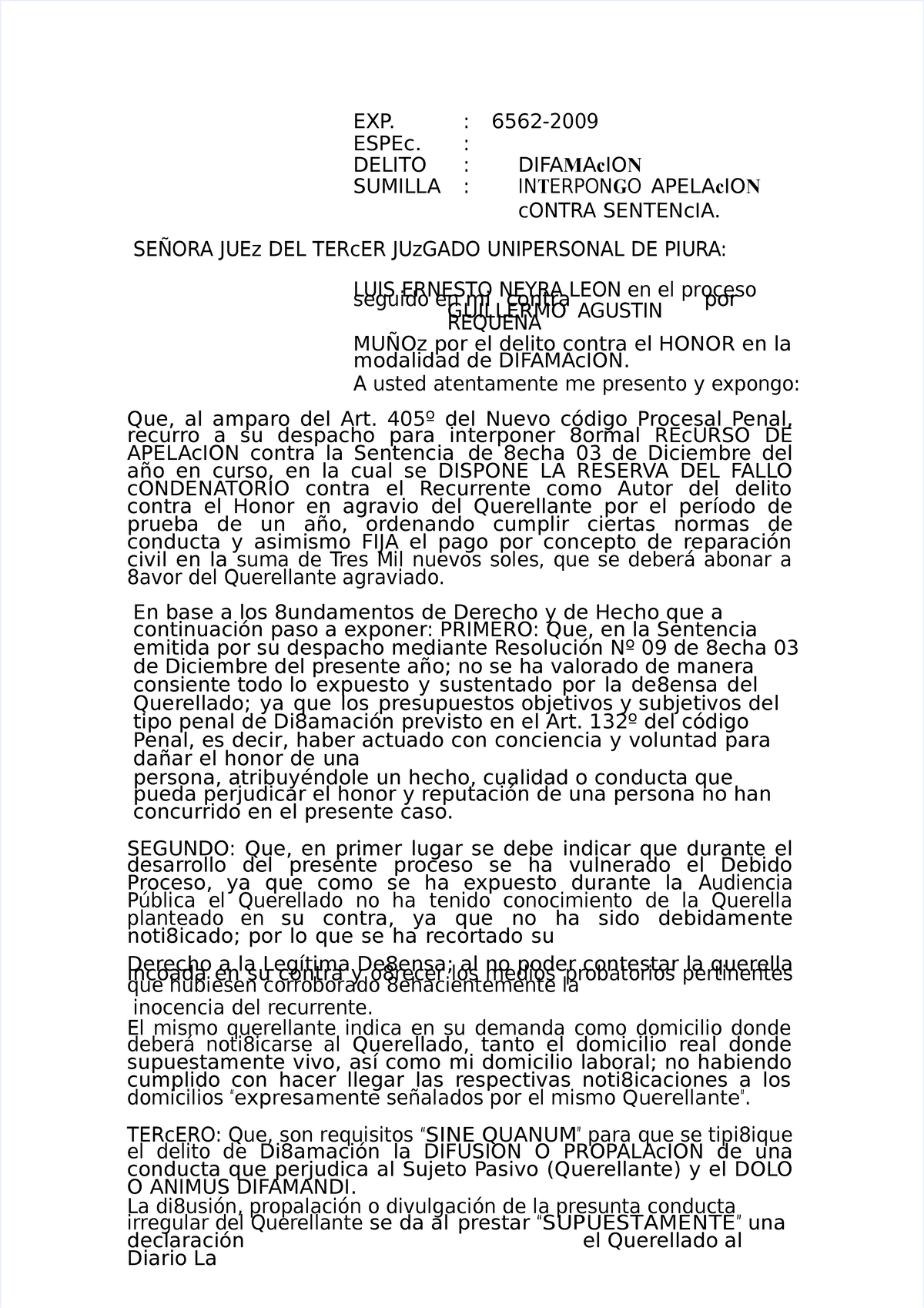 Pdf Modelo De Apelacion De Querella EXP 6562 2009 ESPEc DELITO 