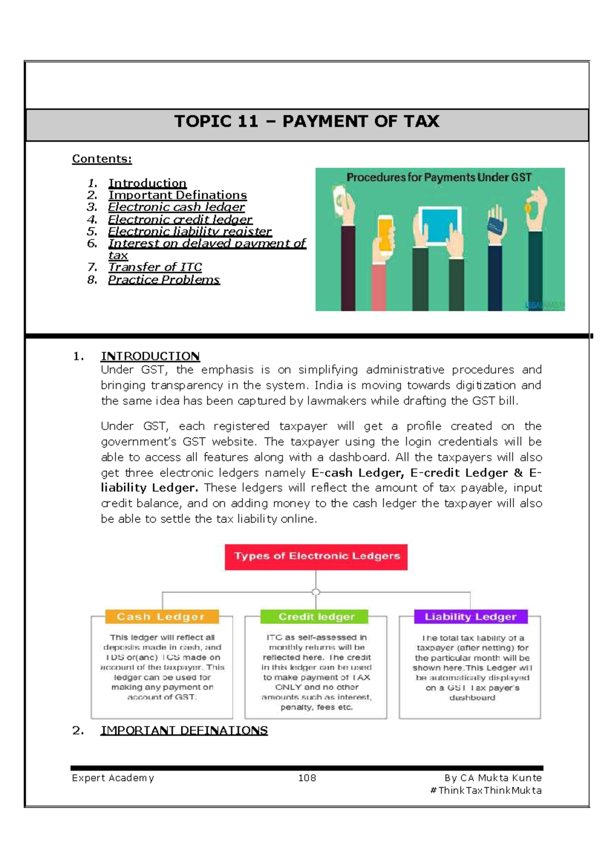 Topic 11- GST Payment - gst - Expert Academy 108 By CA Mukta Kunte ...