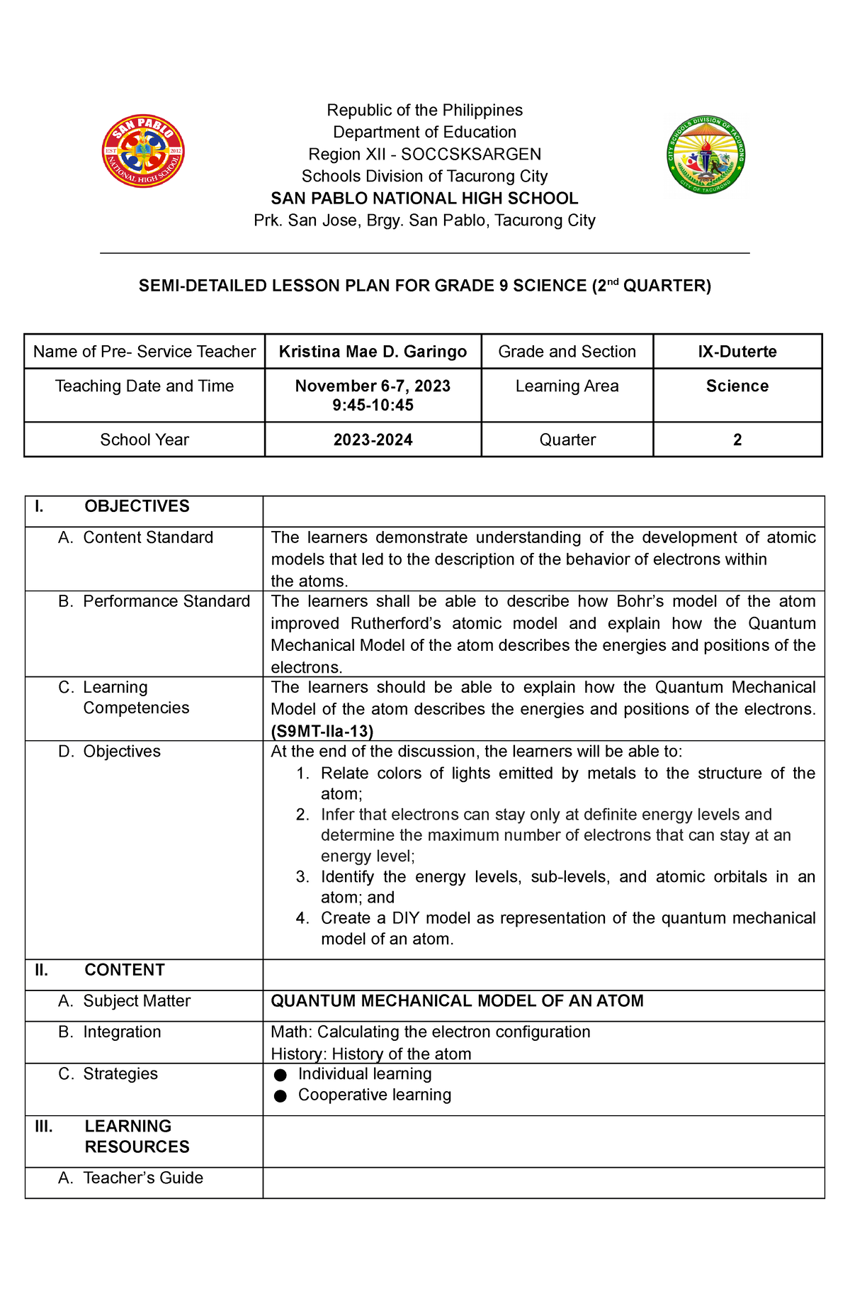 Final 7Es SEMI- Detailed Lesson PLAN Garingo - Republic Of The ...