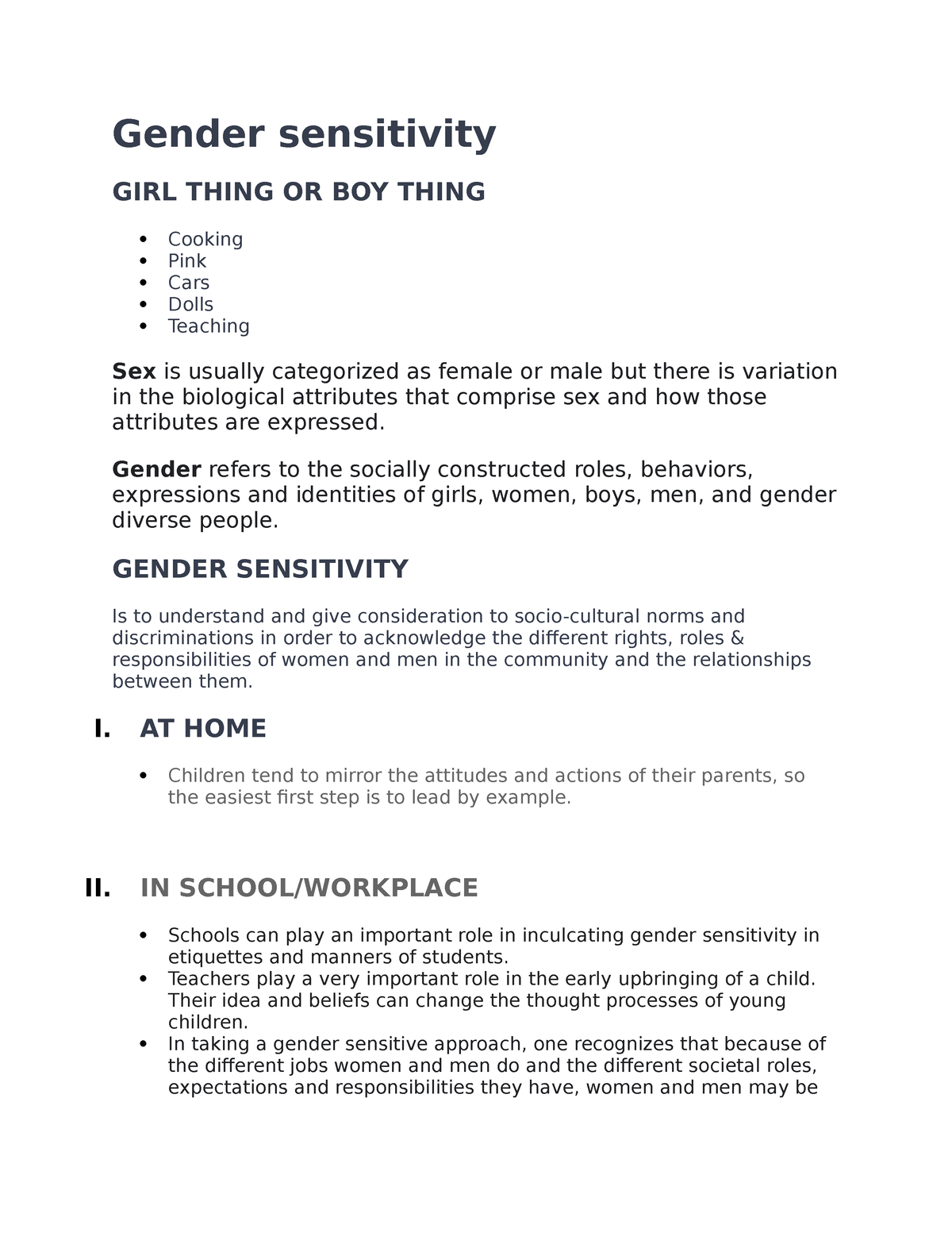 what is gender sensitivity essay