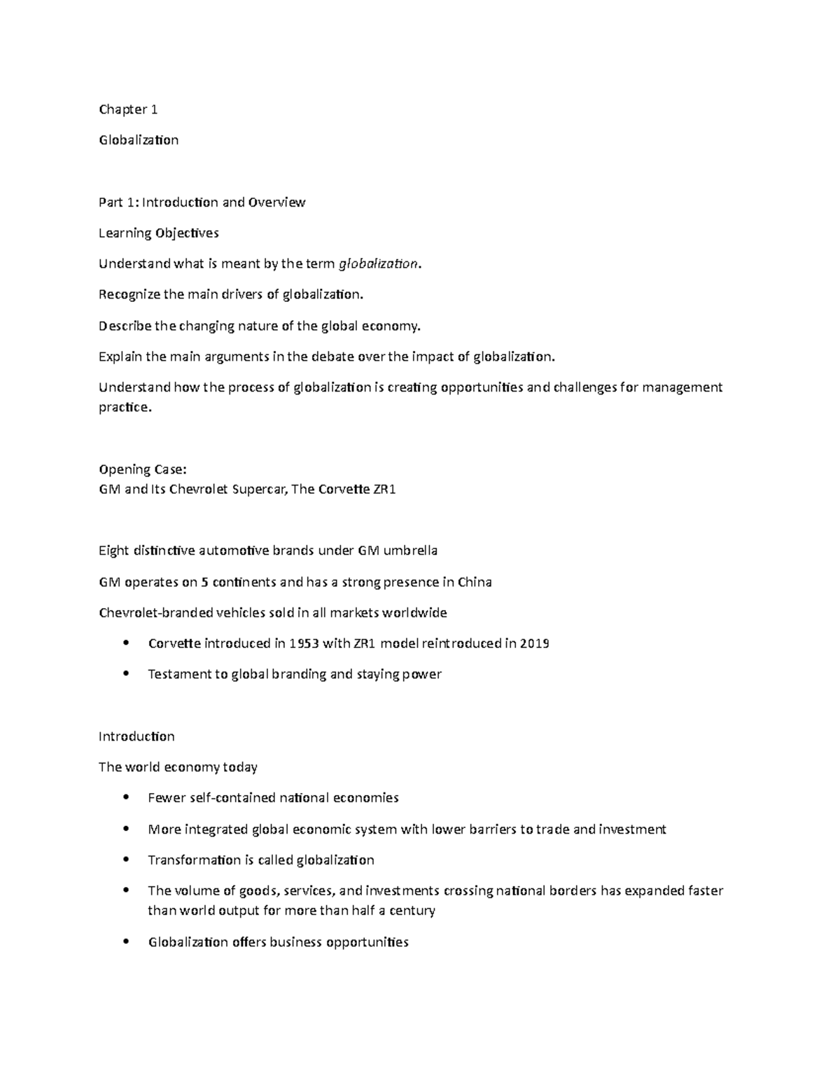 Chapter 1 Lecture Notes 1 - Chapter 1 Globalization Part 1 ...