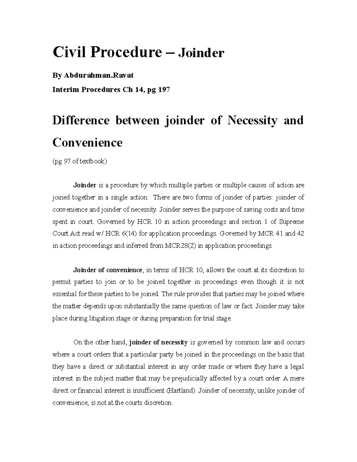 Civil Proc Joinder summaries Civil Procedure Joinder By
