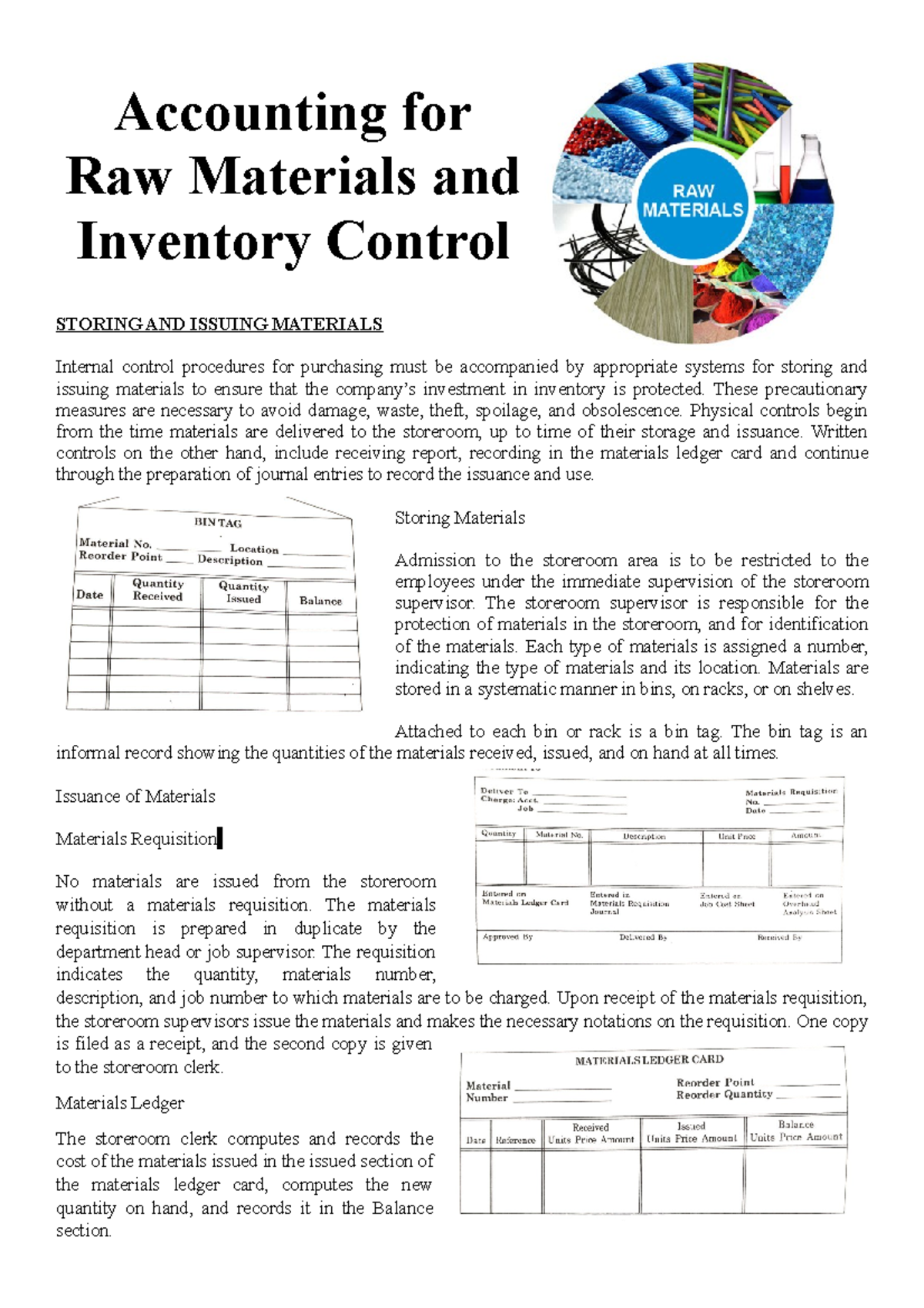 Chapter 4 RAW Materials AND Inventory Control Storing AND Issuing ...