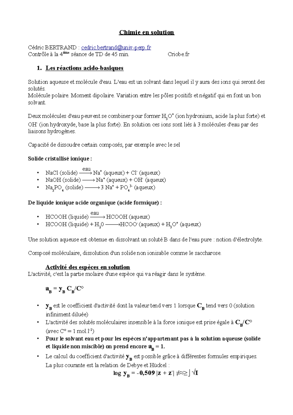 Chimie En Solution - Chimie En Solution Cédric BERTRAND : Cedric@univ ...