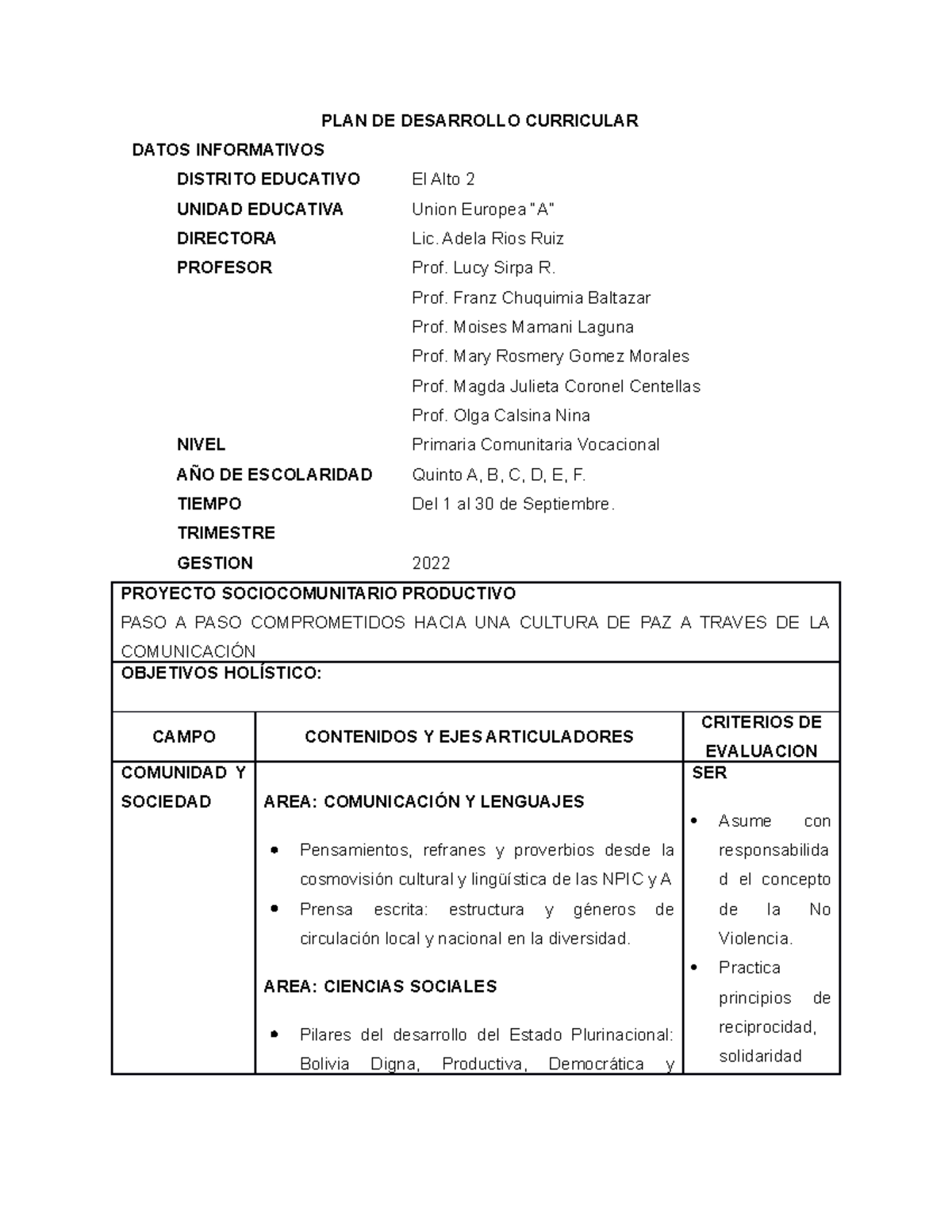 PDC Union Europea - plan de desarrollo curricular - PLAN DE DESARROLLO ...