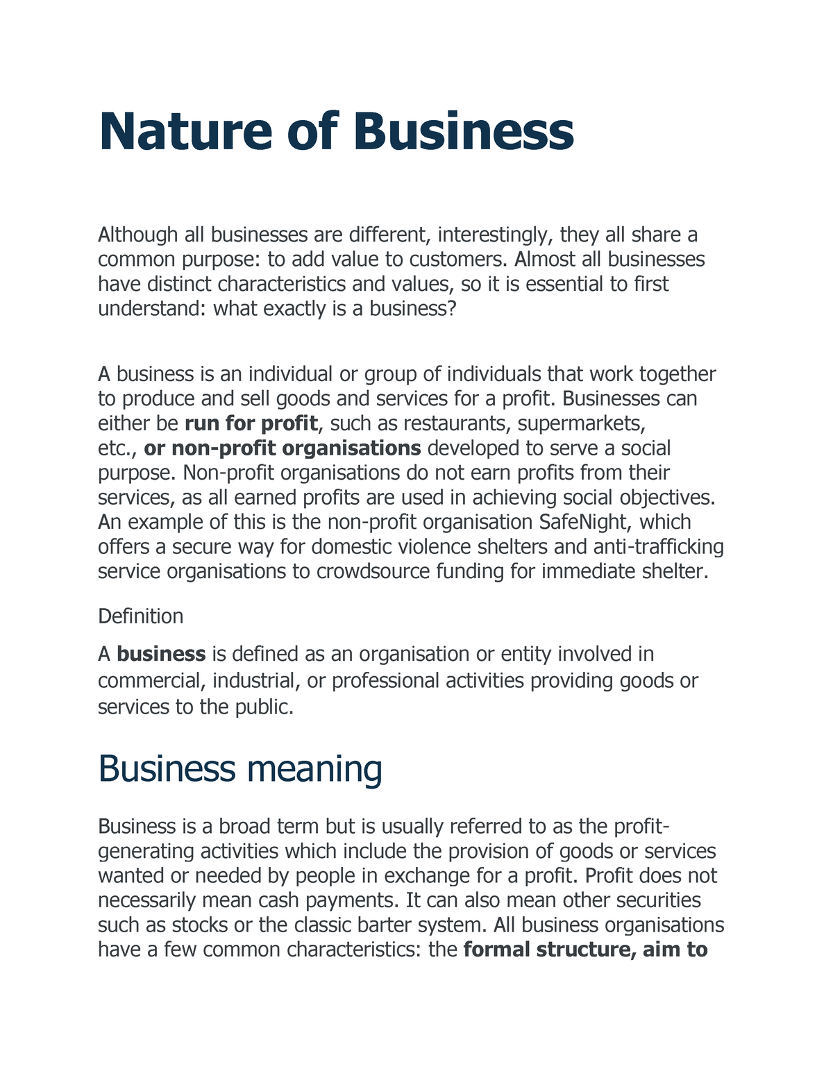 nature of business essay example