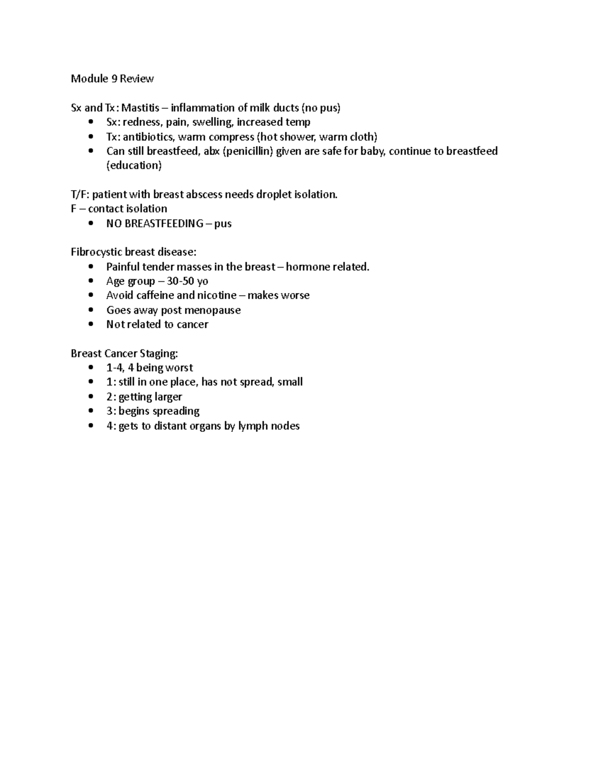 Mod 9 Review NP235 - Module 9 Review Sx and Tx: Mastitis – inflammation ...