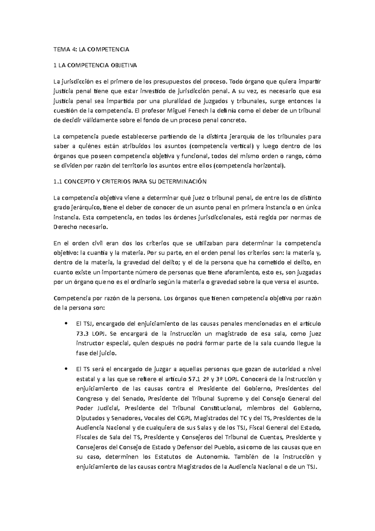 Tema 4 Derecho Procesal III - TEMA 4: LA COMPETENCIA 1 LA COMPETENCIA ...