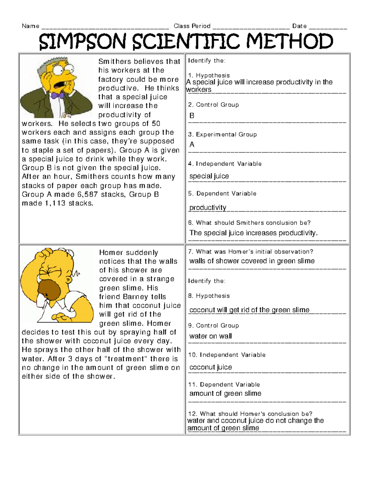 Completed scientific method - Nam e ...