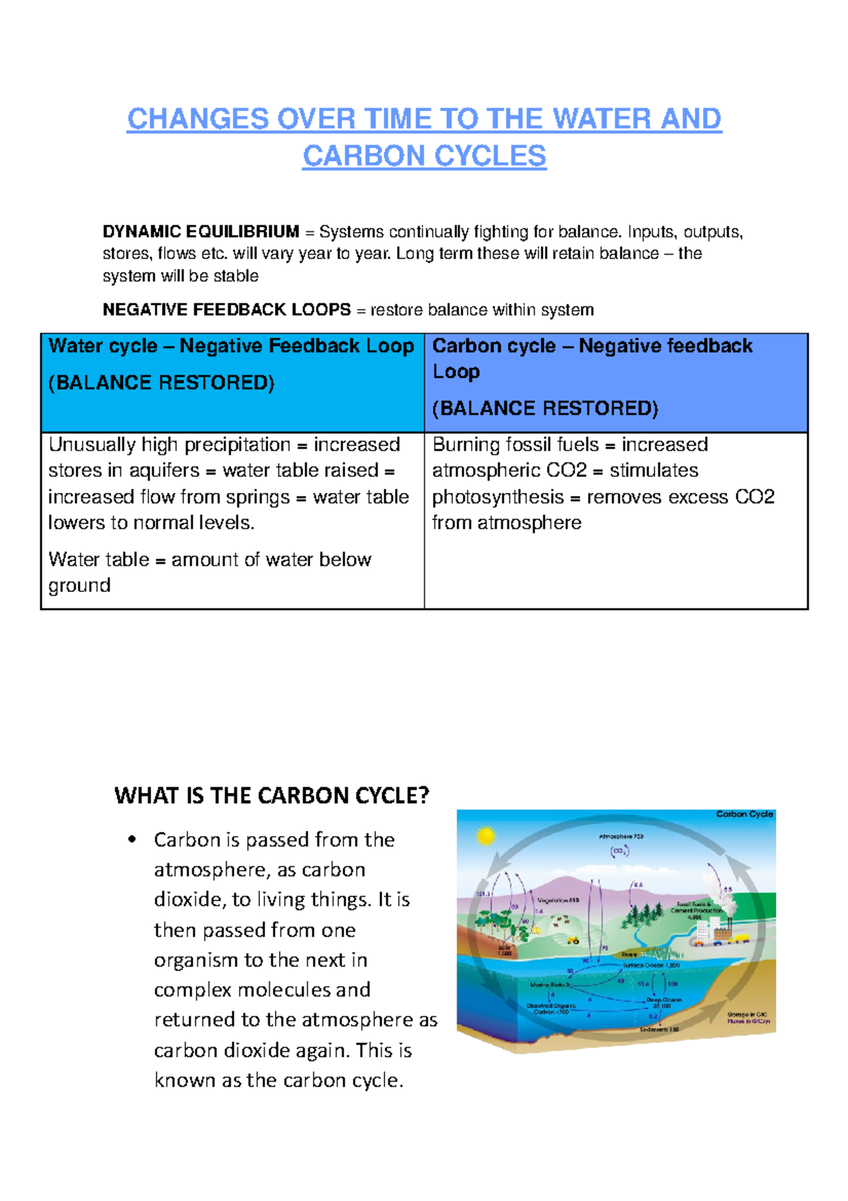 Changes OVER TIME TO THE Water AND Carbon Cycles - CHANGES OVER TIME TO ...