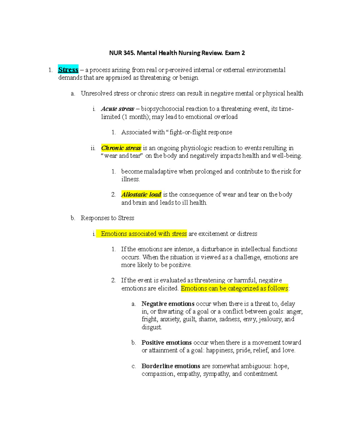 Study Guide Exam 2 - Notes On Topics Covered For Exam 2 - NUR 345 ...