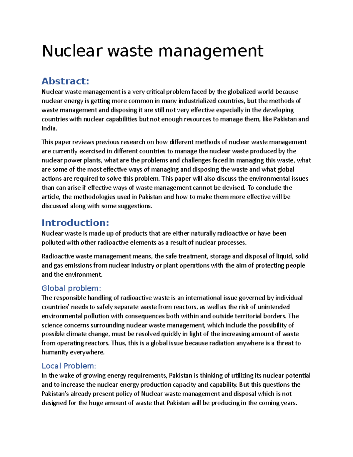 PPE Review Paper PPE notes Nuclear waste management Abstract