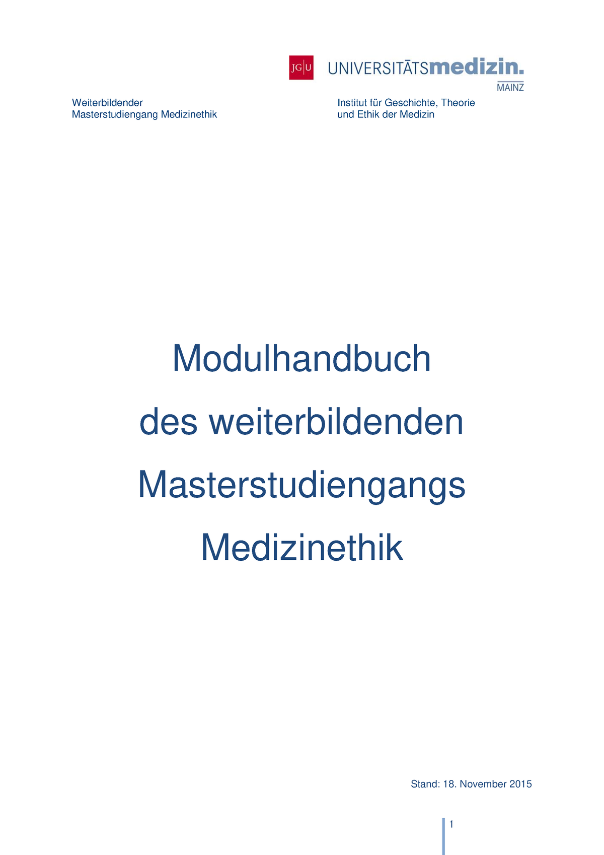 Modulhandbuch  Ethik und Recht in der Medizin  Uni Mainz  StuDocu