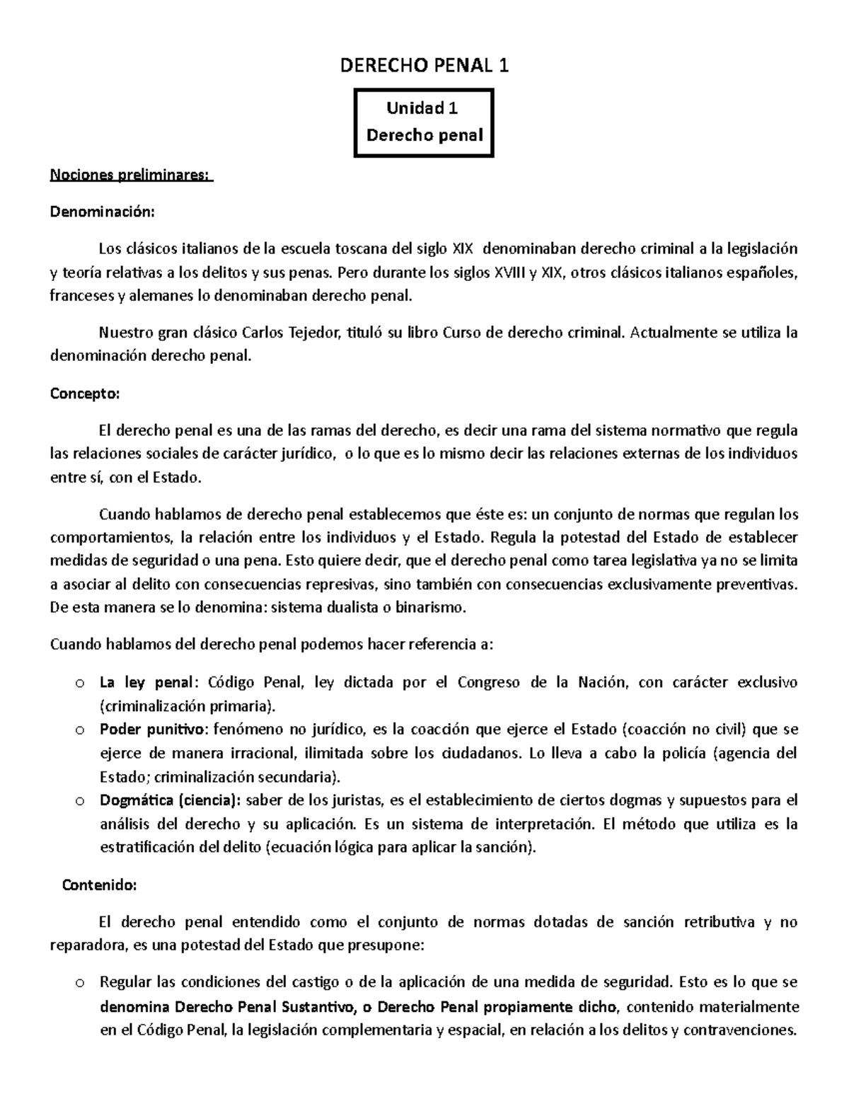 Derecho-Penal-I - Resumen Derecho Penal 1 - DERECHO PENAL 1 Unidad 1 ...