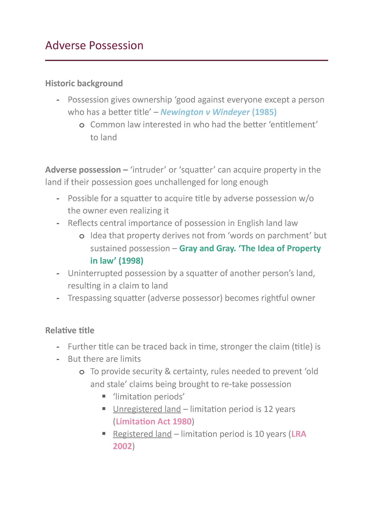 Adverse Possession - Adverse Possession Historic Background ...