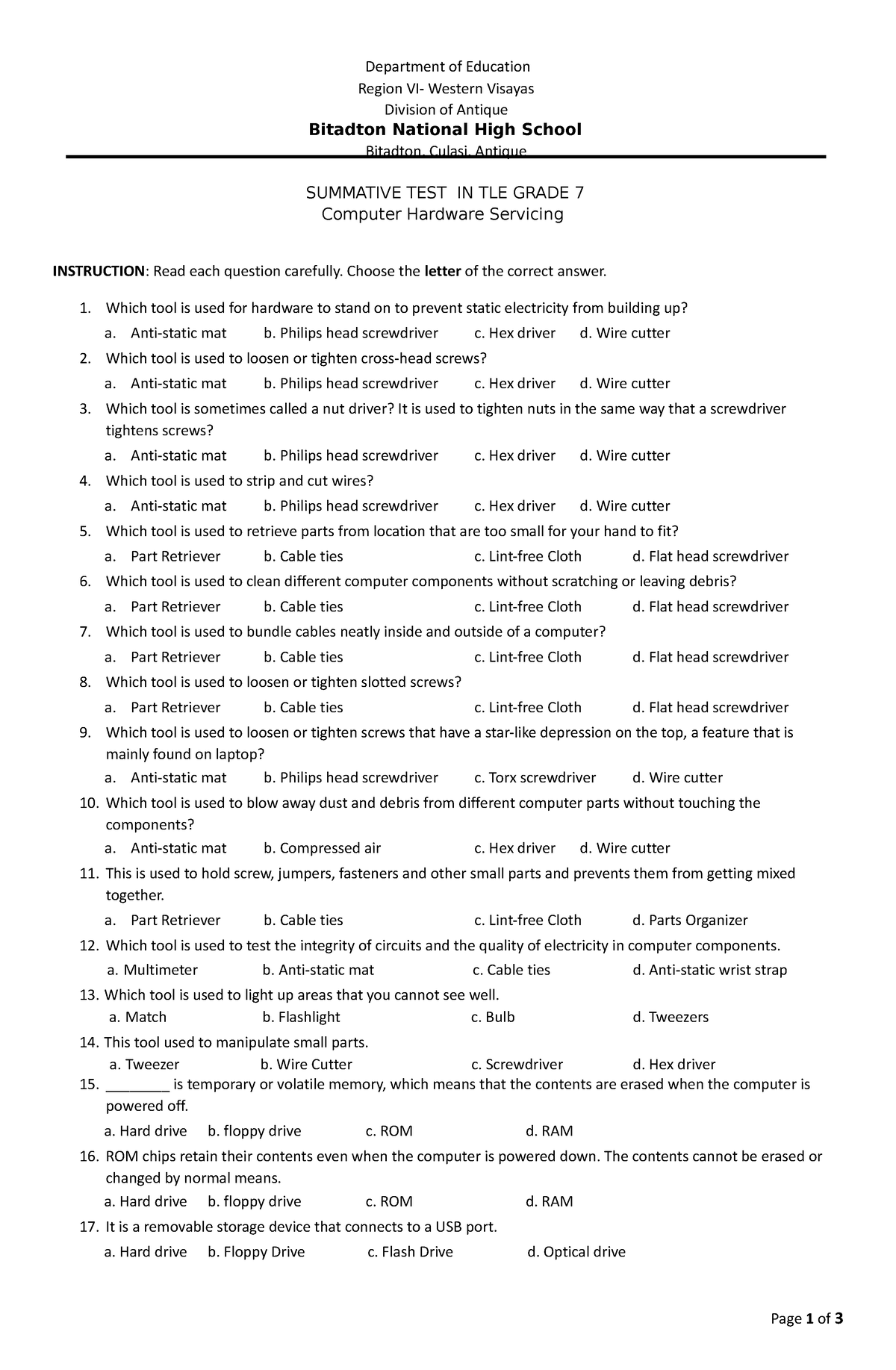 summative test tle - Department of Education Region VI- Western Visayas ...