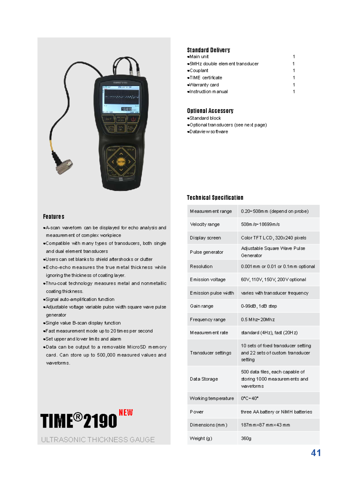 TIME2190 Ultrasonic Thickness Gauge datasheet - 41 ULTRASONIC THICKNESS ...