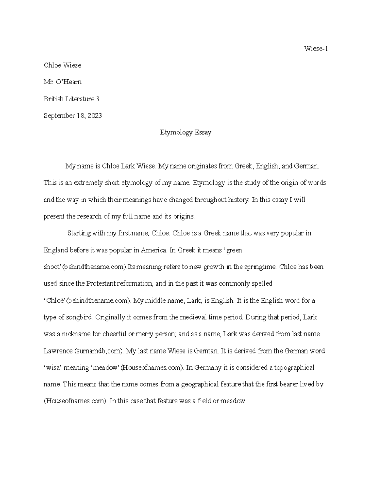 Actual Final Etymology Paper Wiese Chloe Wiese Mr. O’Hearn British