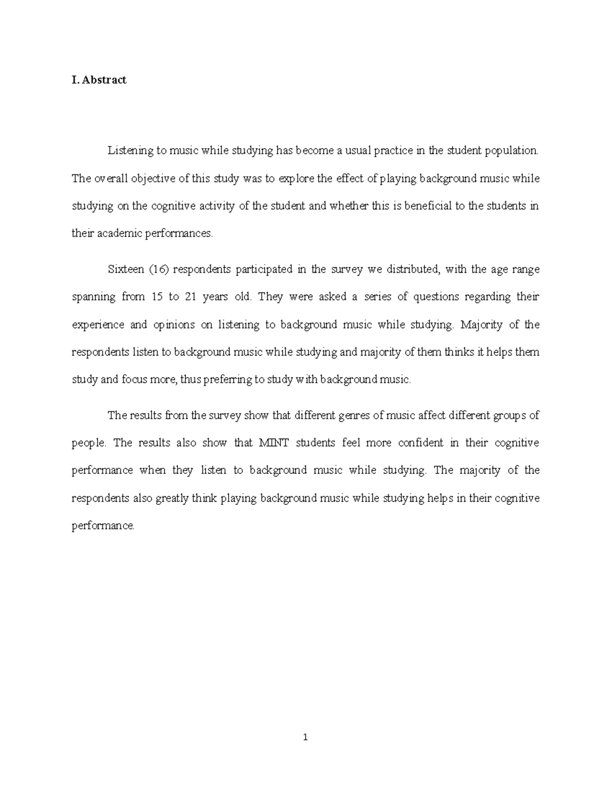 Impact of Listening to Background Music While Studying ON MINT Students ...