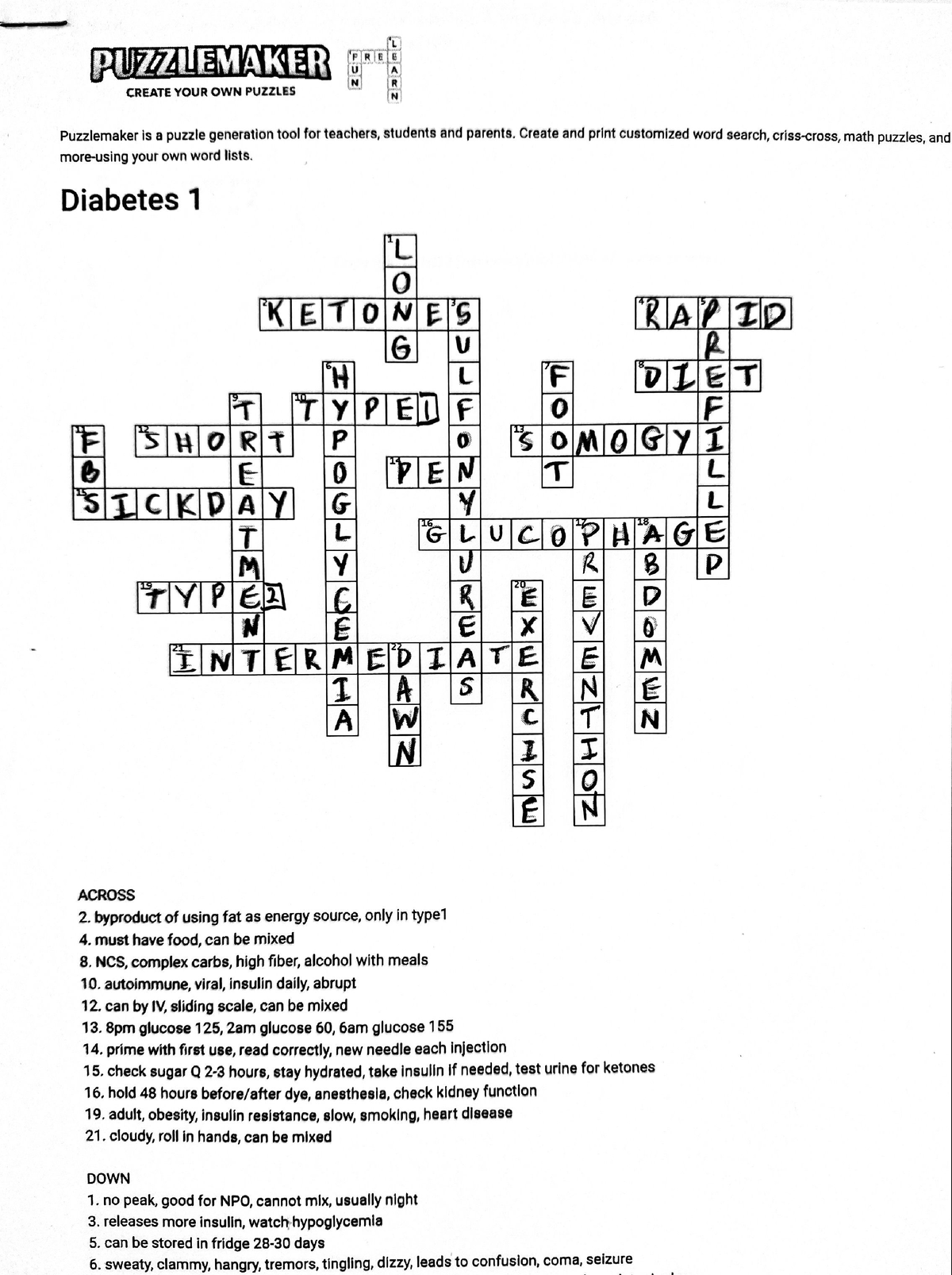 Crossword exam 3 answers NUR 170 Studocu