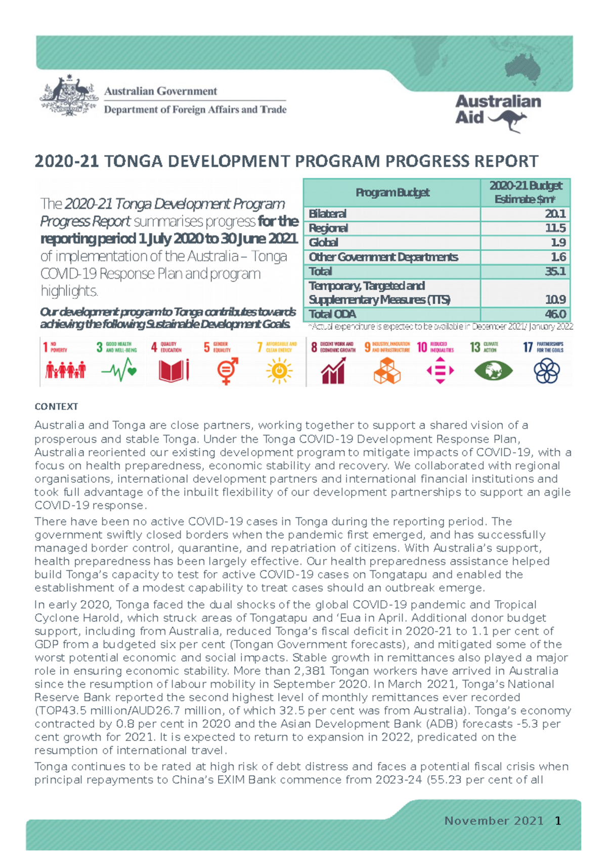 2020-21-tonga-development-program-progress-report - Financial ...