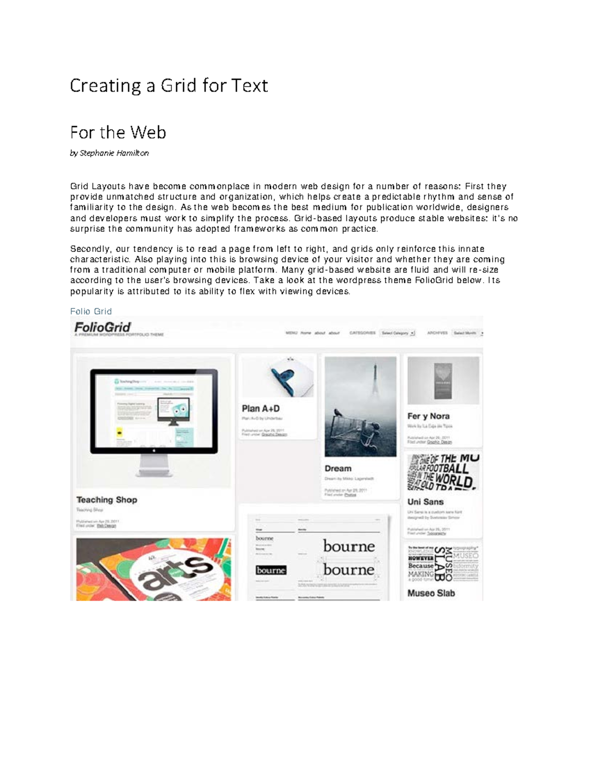 Creating a Grid for Text - As t he web becom es t he best m edium for ...