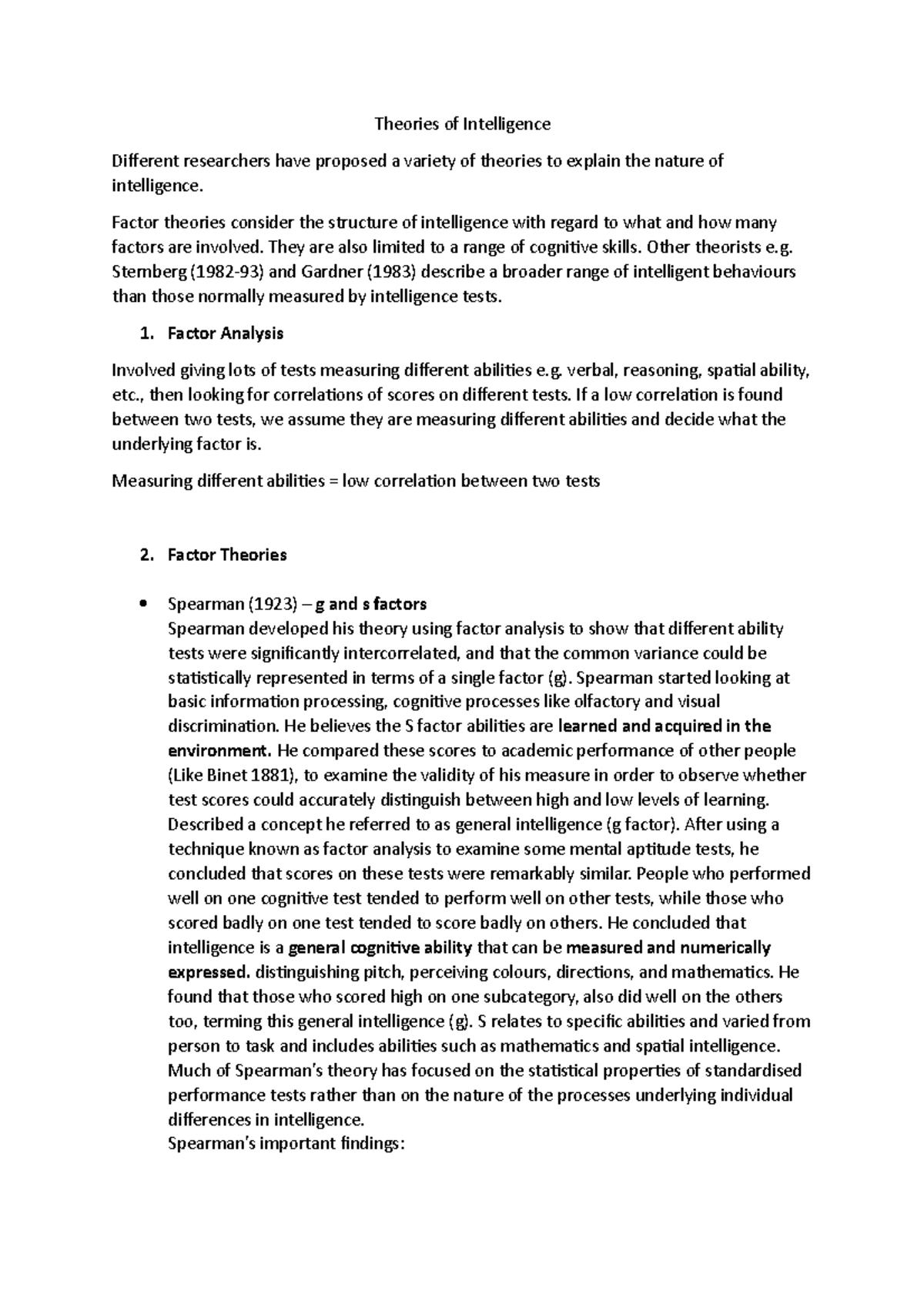 Theories of Intelligence - Theories of Intelligence Different ...