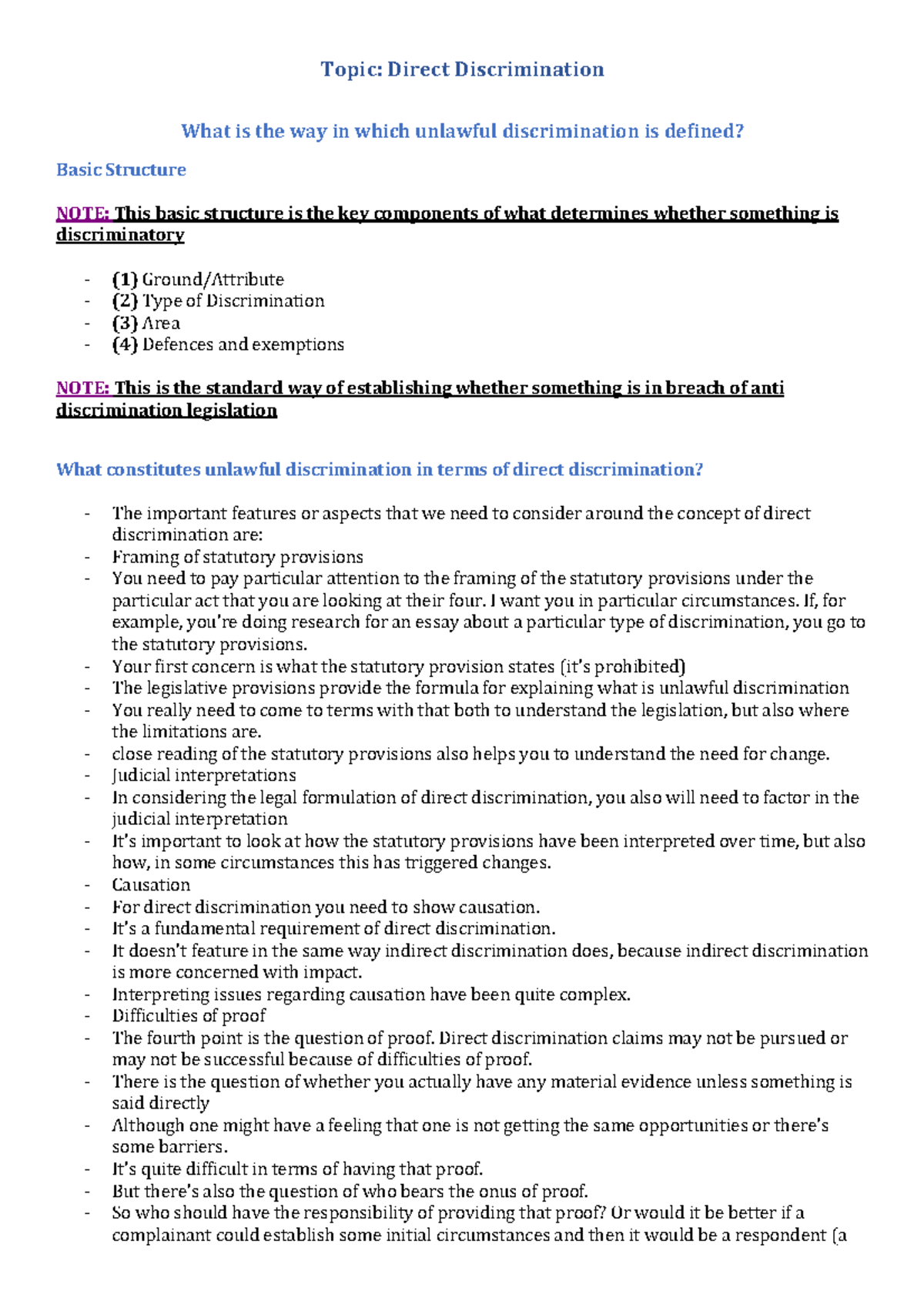 Discrimination and the Law Lecture 4 - Topic: Direct Discrimination ...