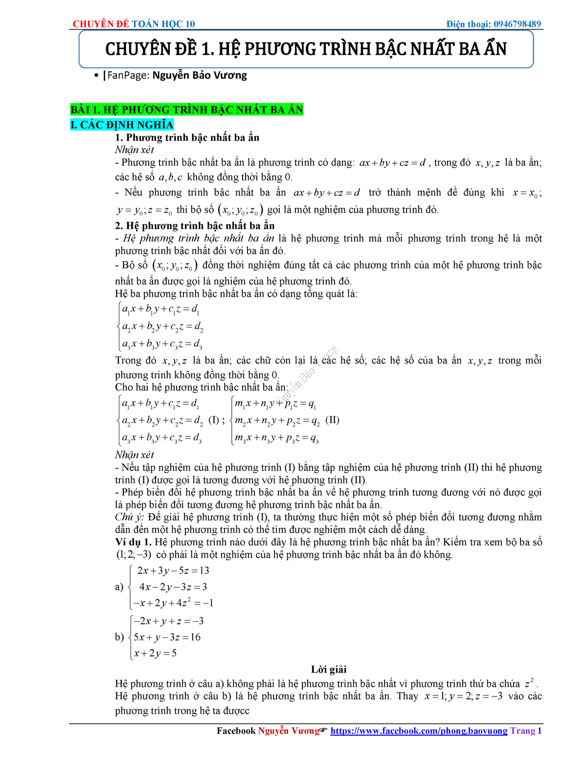 Tổng hợp bài tập hệ phương trình bậc nhất 3 an đầy đủ lời giải chi tiết