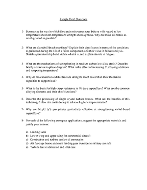 Sample Final - Homework/Exam - Sample Final Questions 1- Summarize the ...