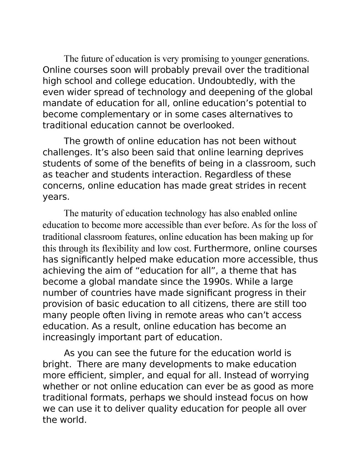 future of education essay