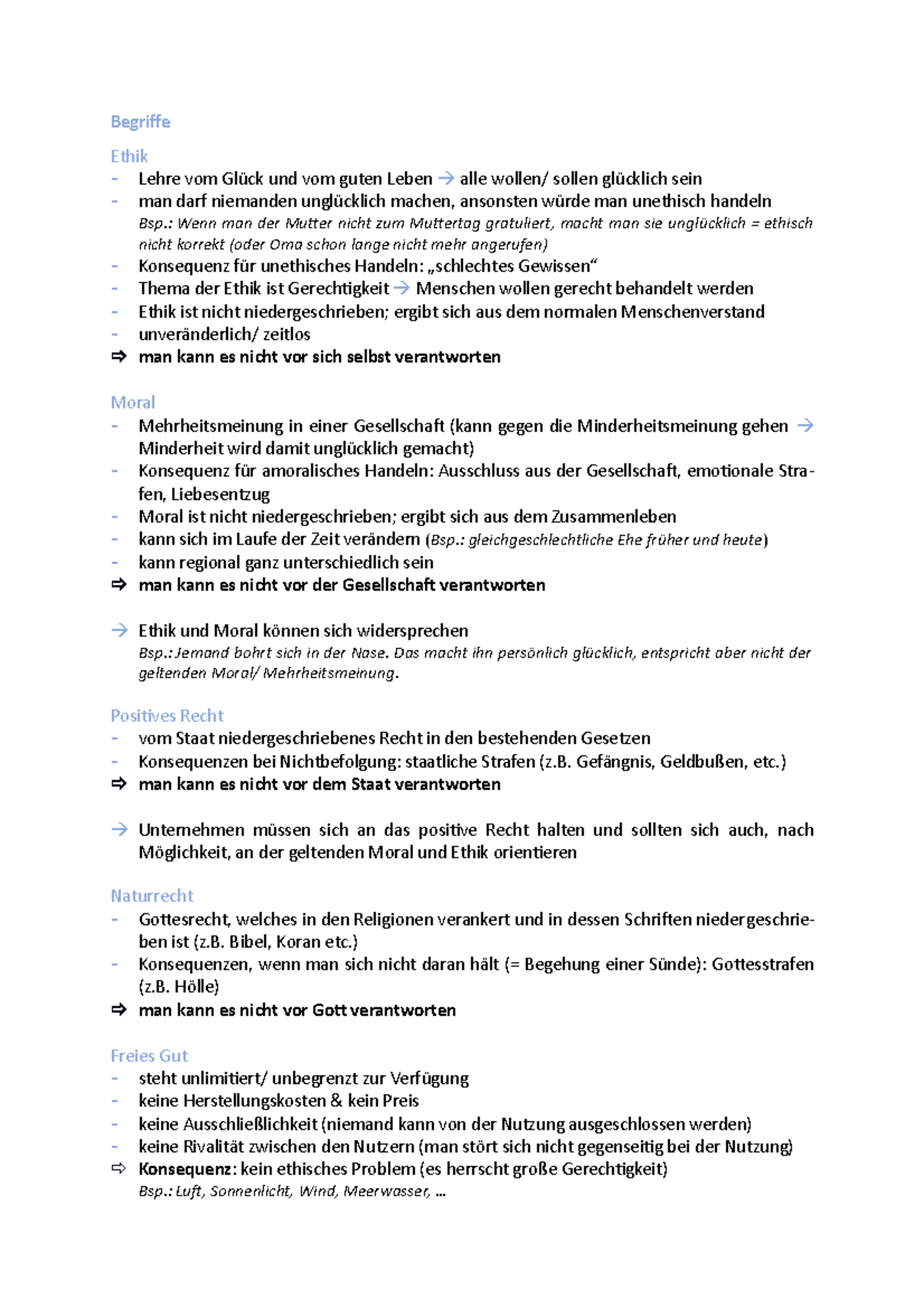 Zusammenfassung Modul Wirtschafts- & Unternehmensethik - Begriffe Ethik ...