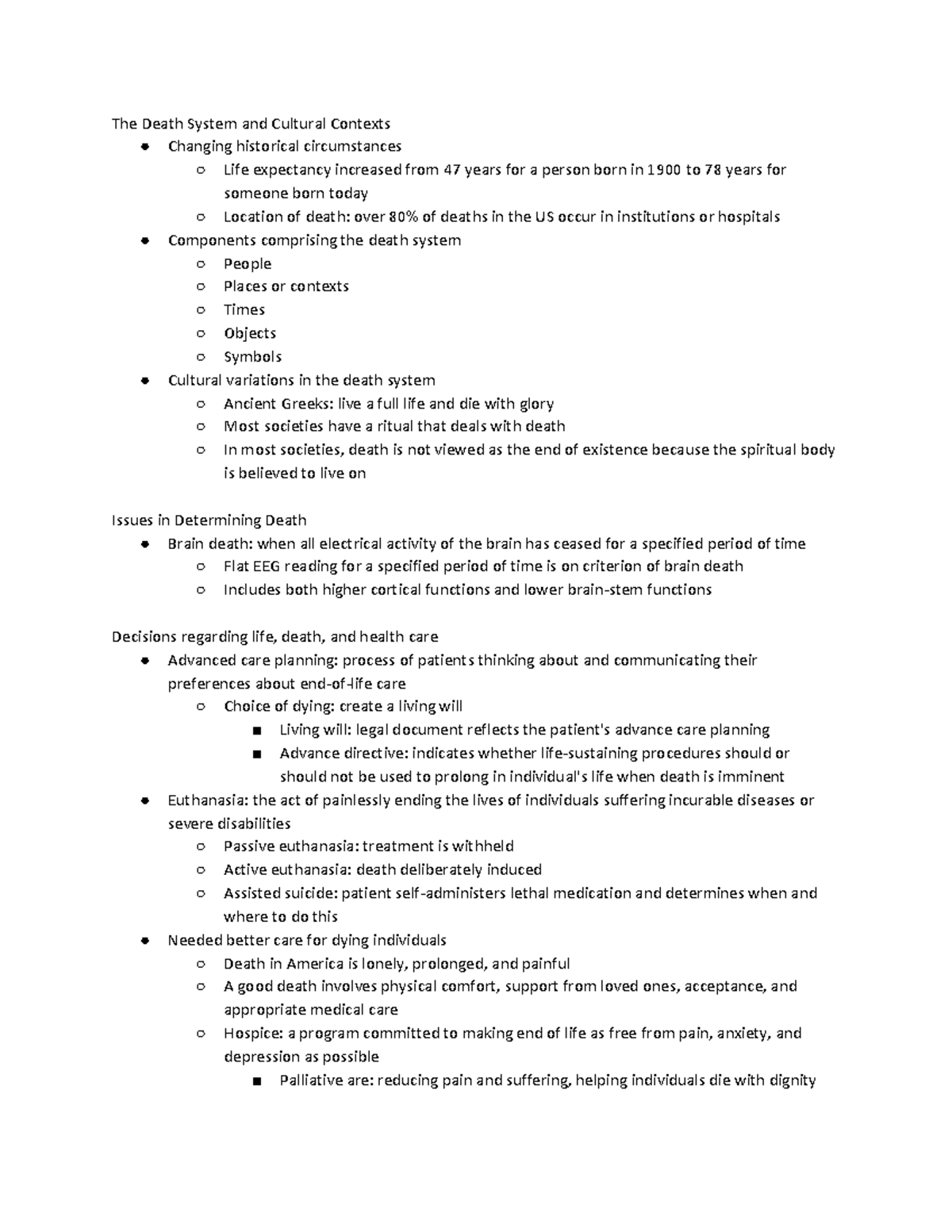 Endings Lecture notes 10 The Death System and Cultural Contexts