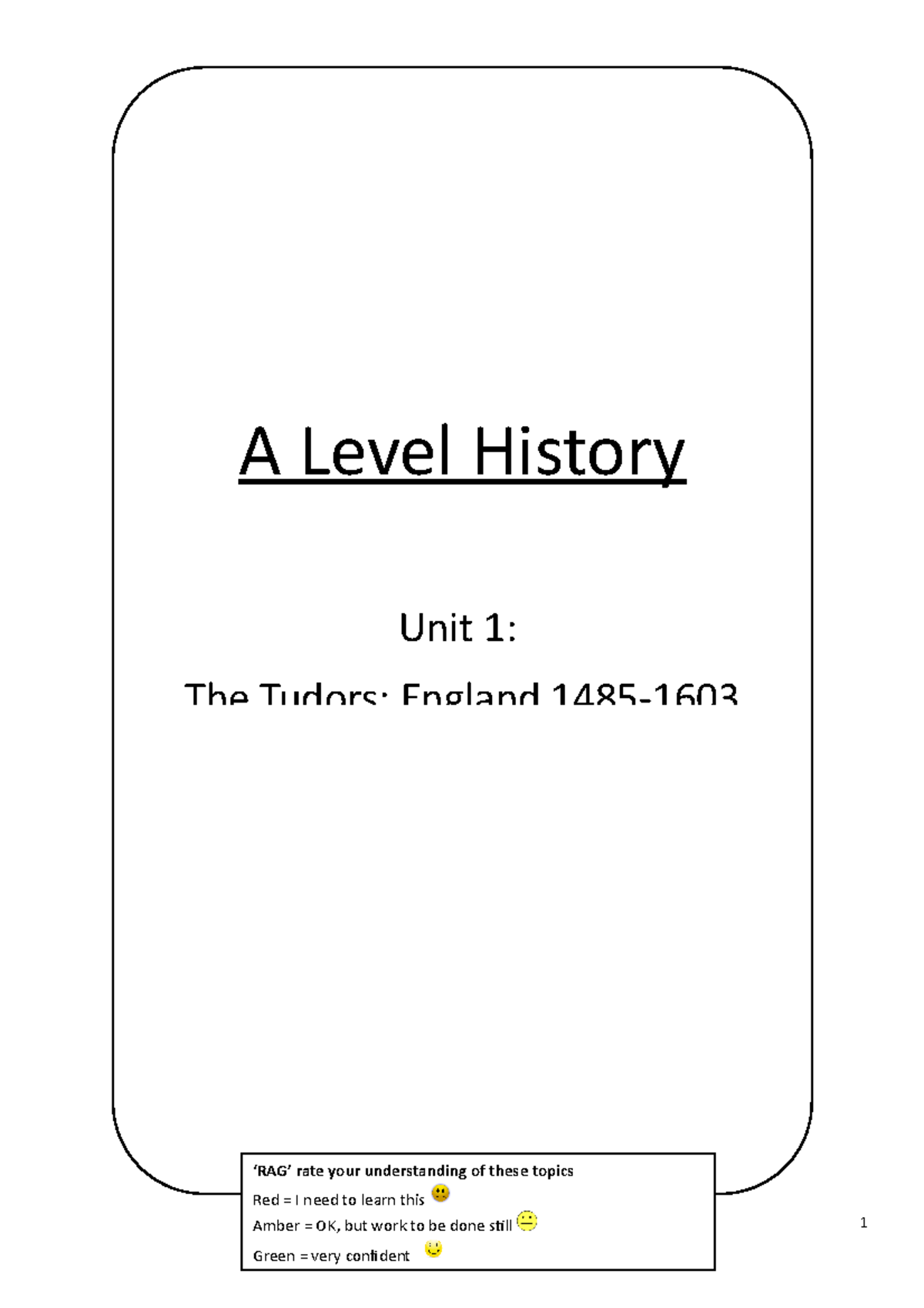 A Level Tudors Revision Booklet - 1 A Level History Unit 1: The Tudors ...