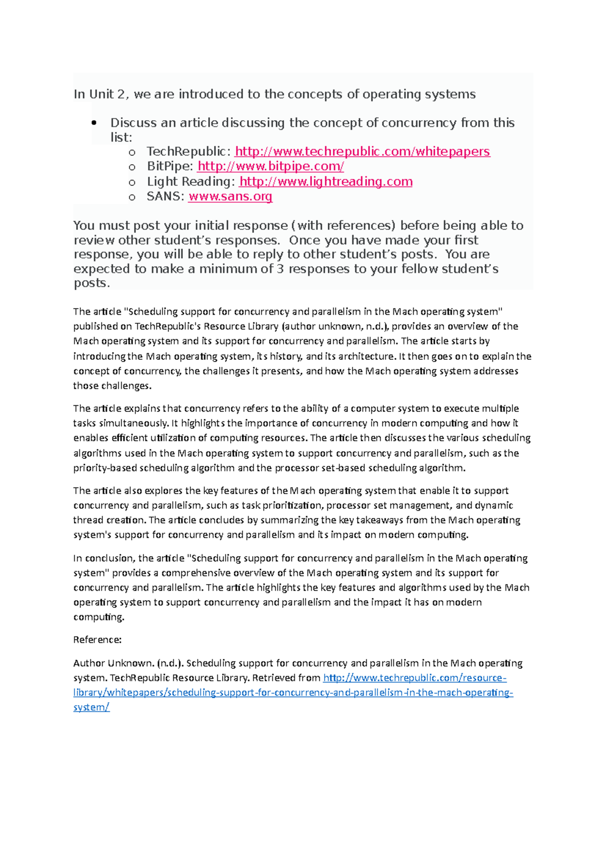 Discussion Forum Unit 2 - In Unit 2, we are introduced to the concepts ...