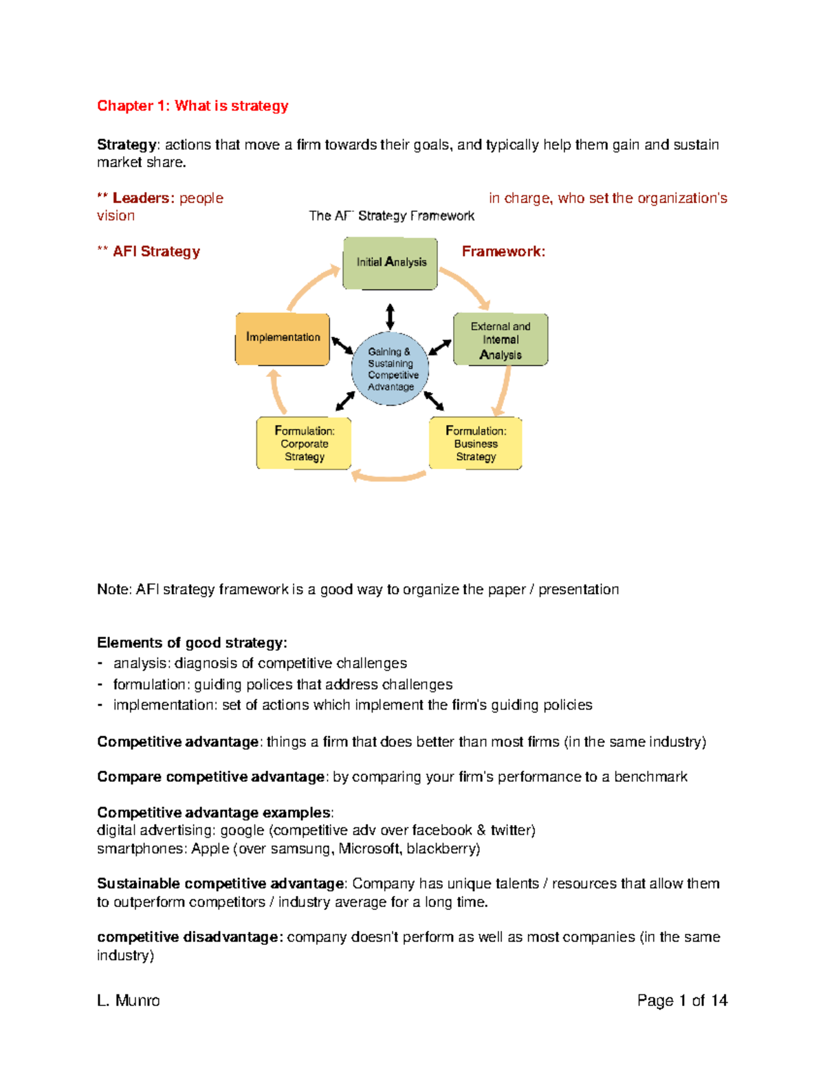 BUS 498 Exam 1 Notes - Chapter 1: What is strategy Strategy: actions ...
