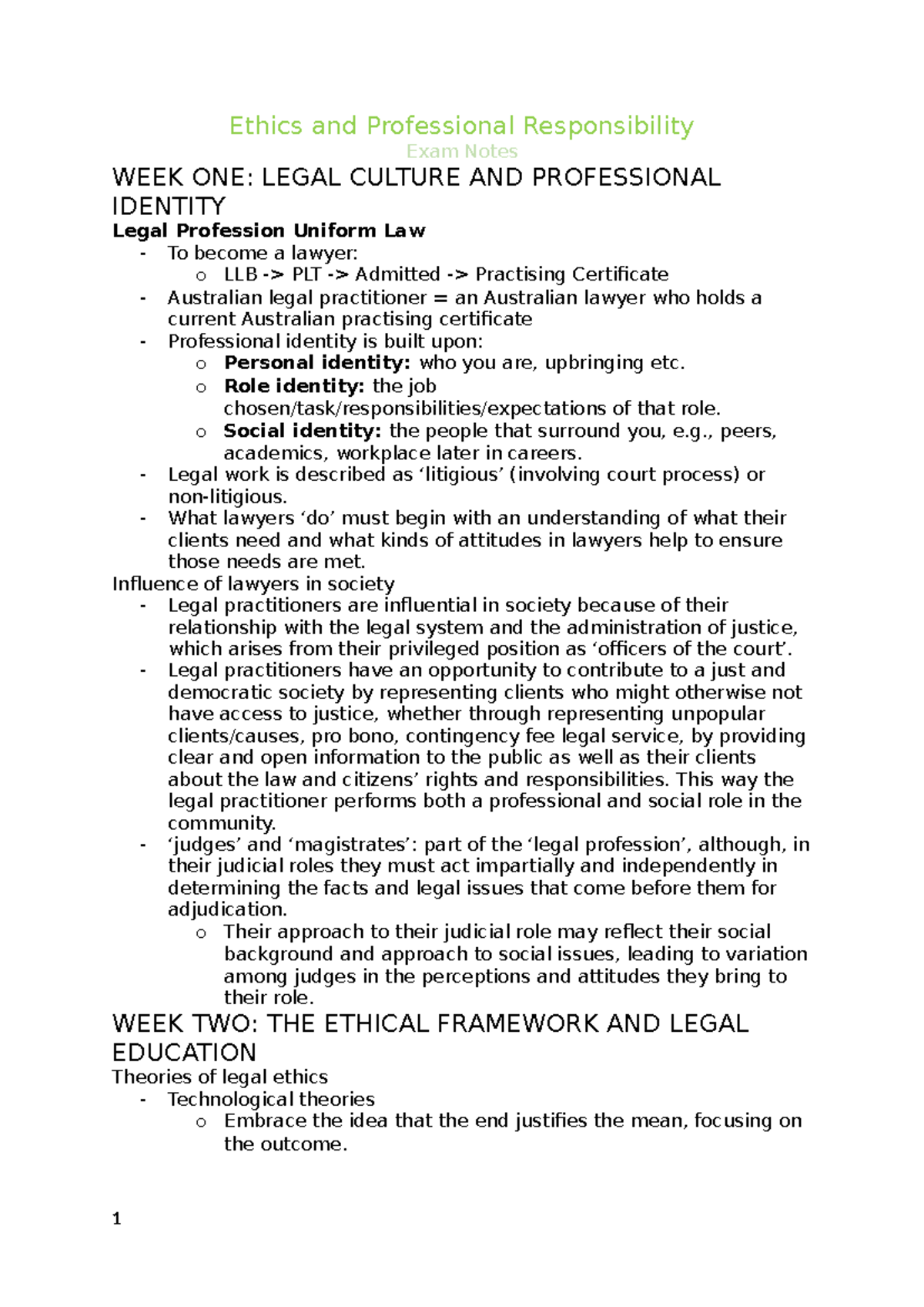 Ethics Exam Notes - Ethics and Professional Responsibility Exam Notes ...