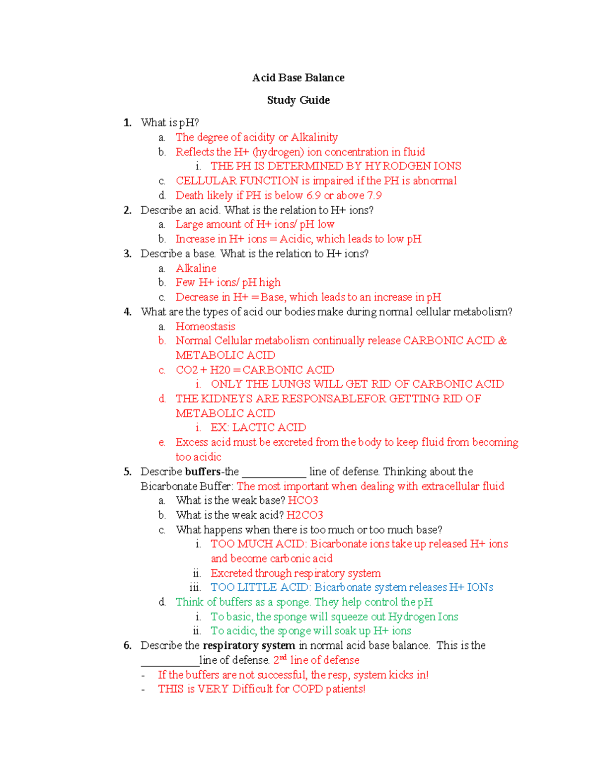 AcidBase Balance Study Guide Acid Base Balance Study Guide What is