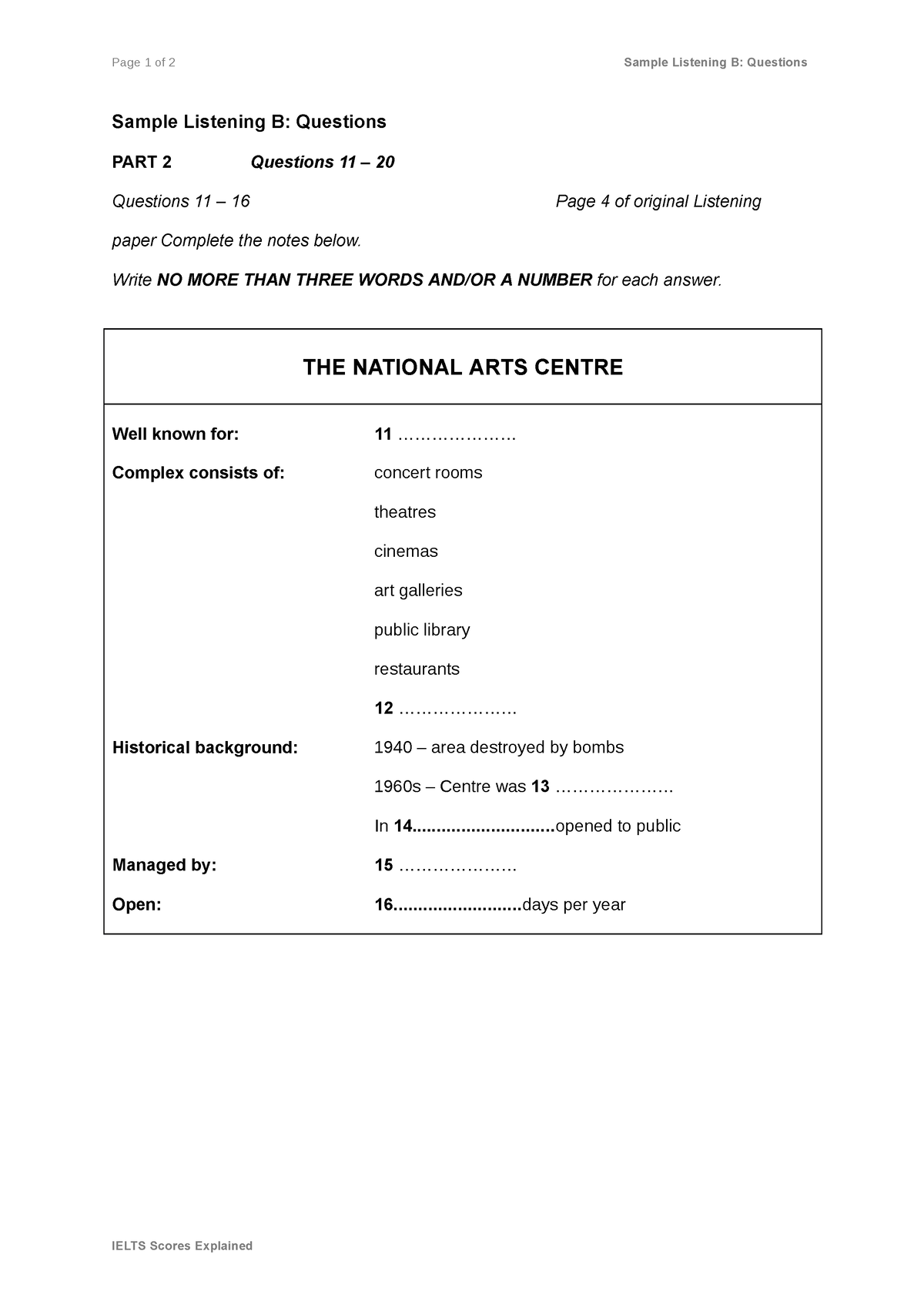 Listening Sample Task Note Completion - Page 1 Of 2 Sample Listening B ...