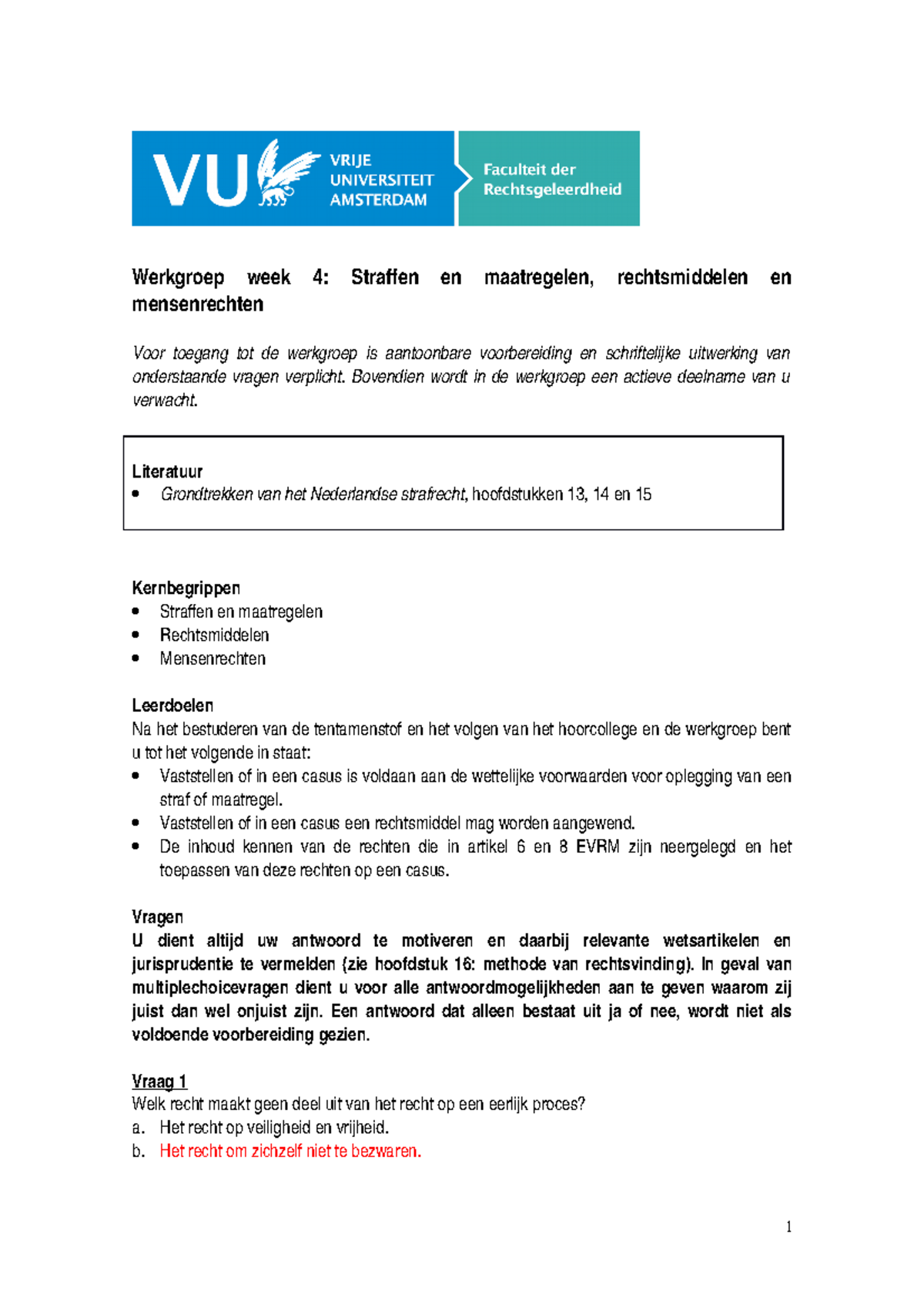 Strafrecht Week 4 - WG Week 4 Antwoorden - Werkgroep Week 4: Straffen ...