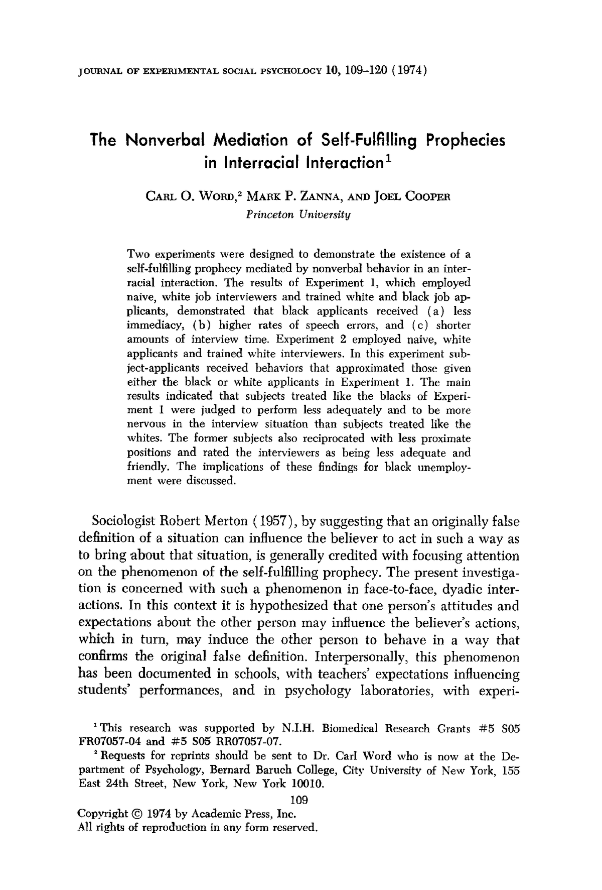 Word Et Al., 1974 - Td Social - JOURNAL OF EXPERIMENTAL SOCIAL ...