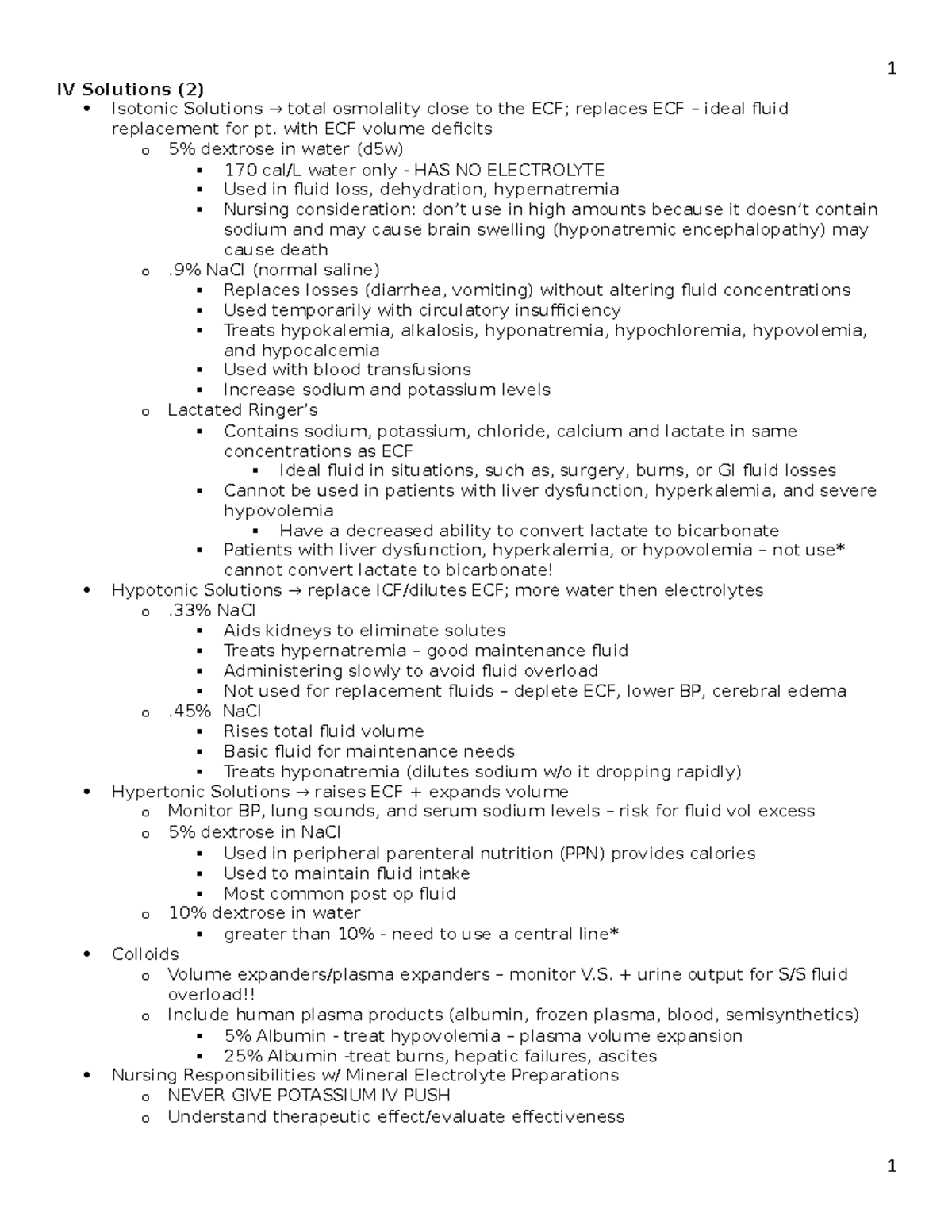 Clinical exam uno IV Solutions (2) Isotonic Solutions → total