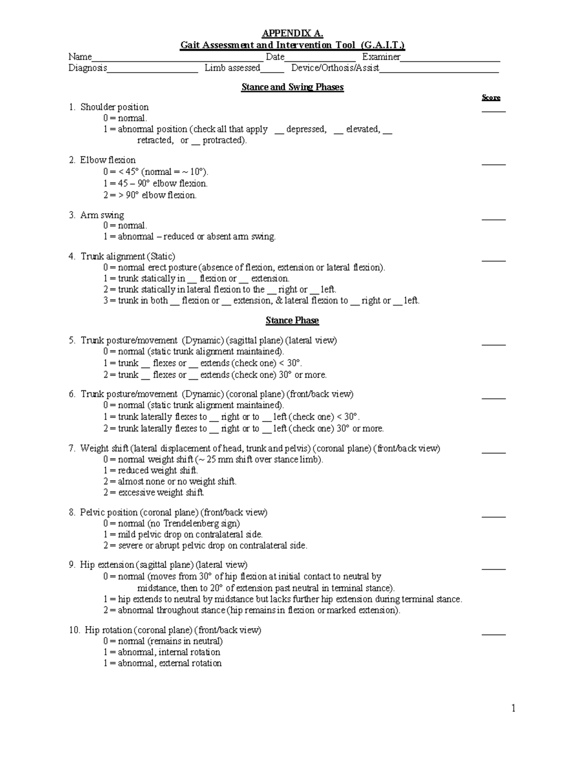 Appendix A 1-s2 - physiotherapy student - APPENDIX A. Gait Assessment ...