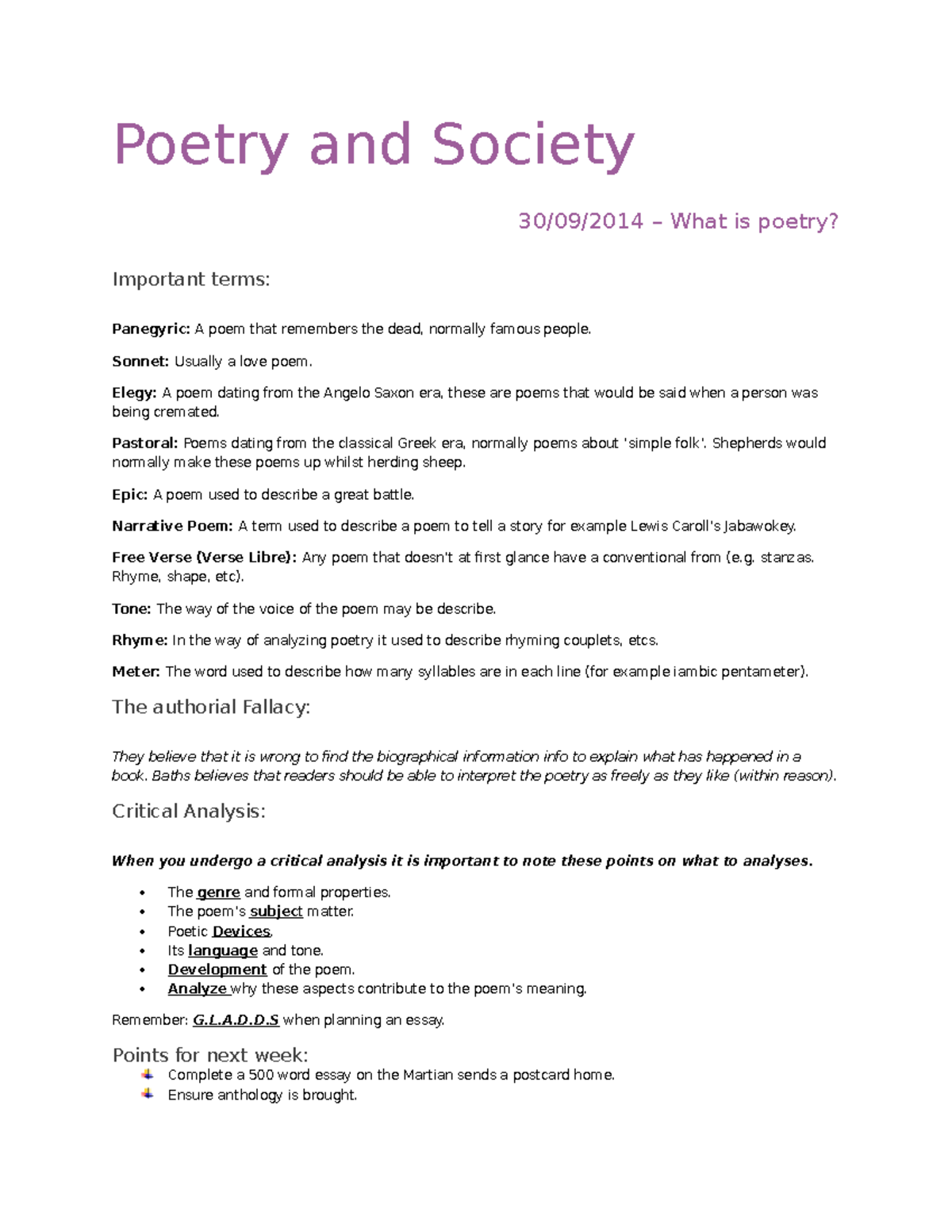 Poetry And Society Lecture Notes 1 15 Engl1010 Dmu Studocu